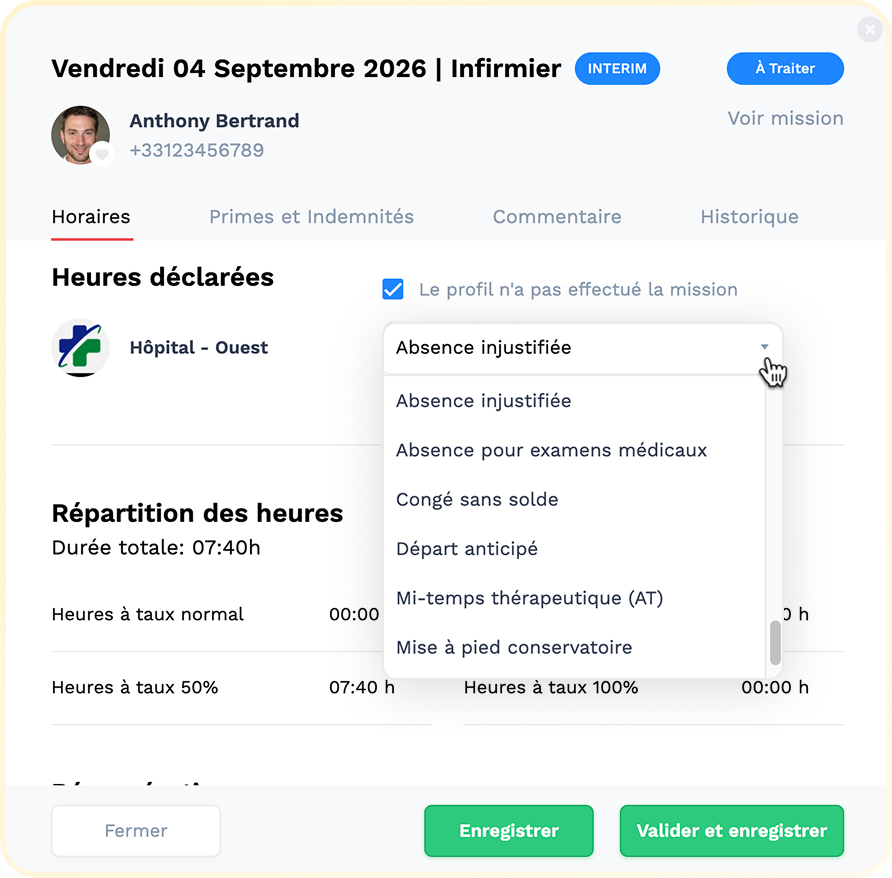 Remontées de sinformations de la pointeuse dans le logiciel et justification du motif de l'absence directement dans la badgeuse par le RH ou le manager