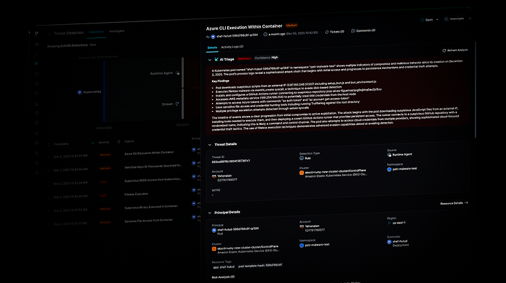 AI Triage on a k8s threat detection alert