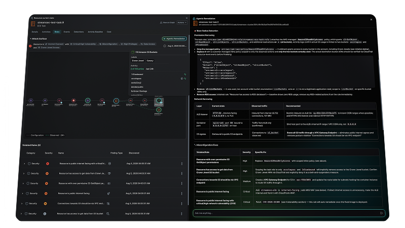 Threat Detection dashboard showing details and risk analysis of an anomalous AWS EC2 instance connectivity with high severity alerts and unusual outbound connections.