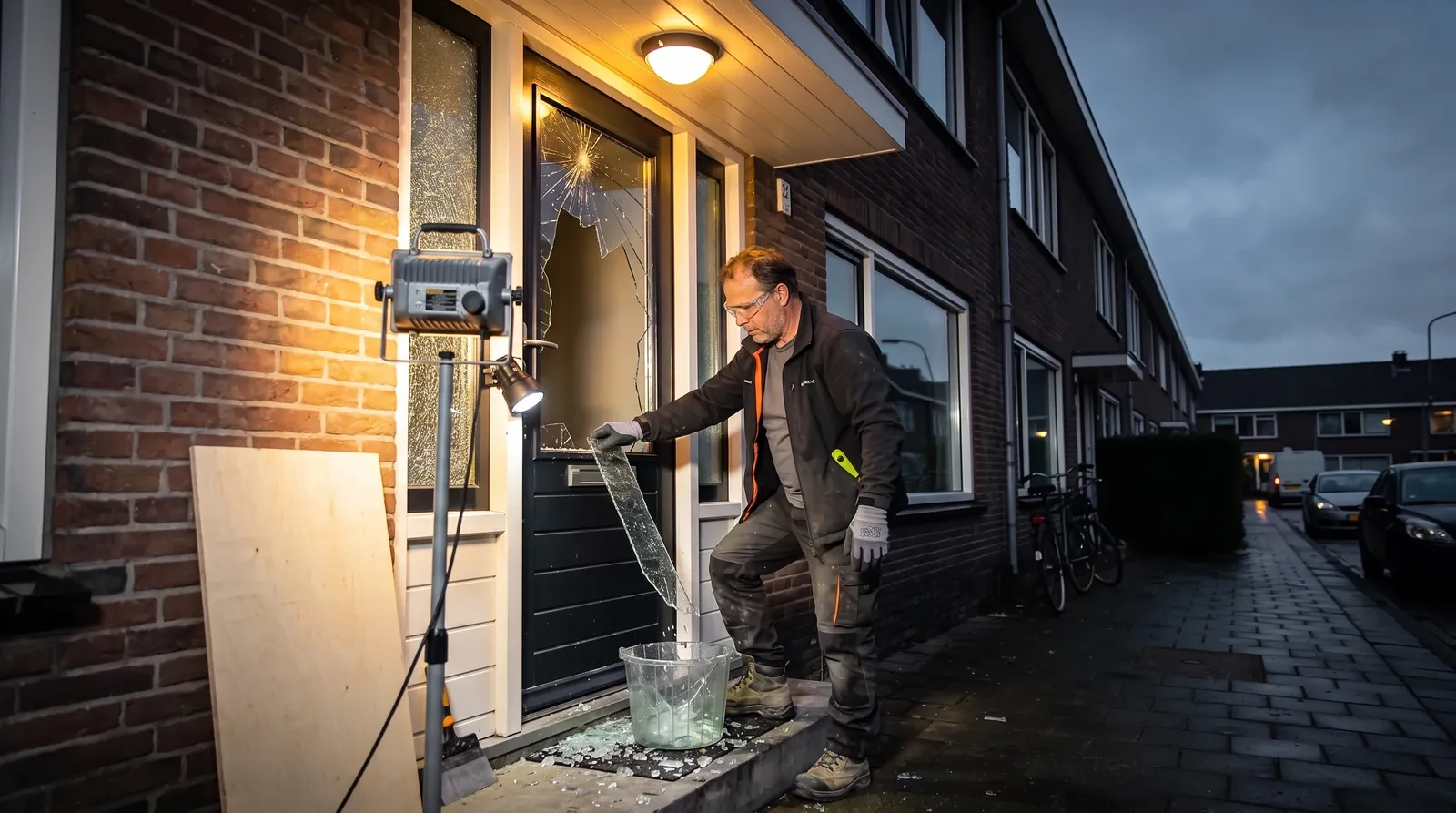 Nachtelijke spoedklus aan kapotte voordeurruit