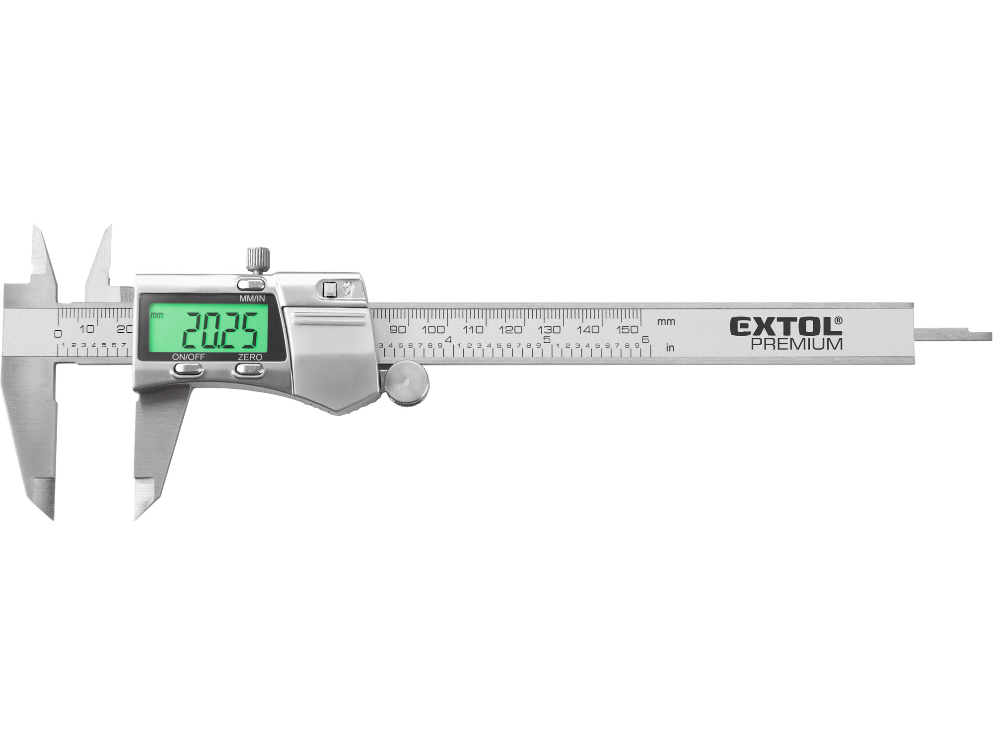 digital caliper 150x0,01mm with backlight ON/OFF, accuracy +-0,03mm, INOX-hardened