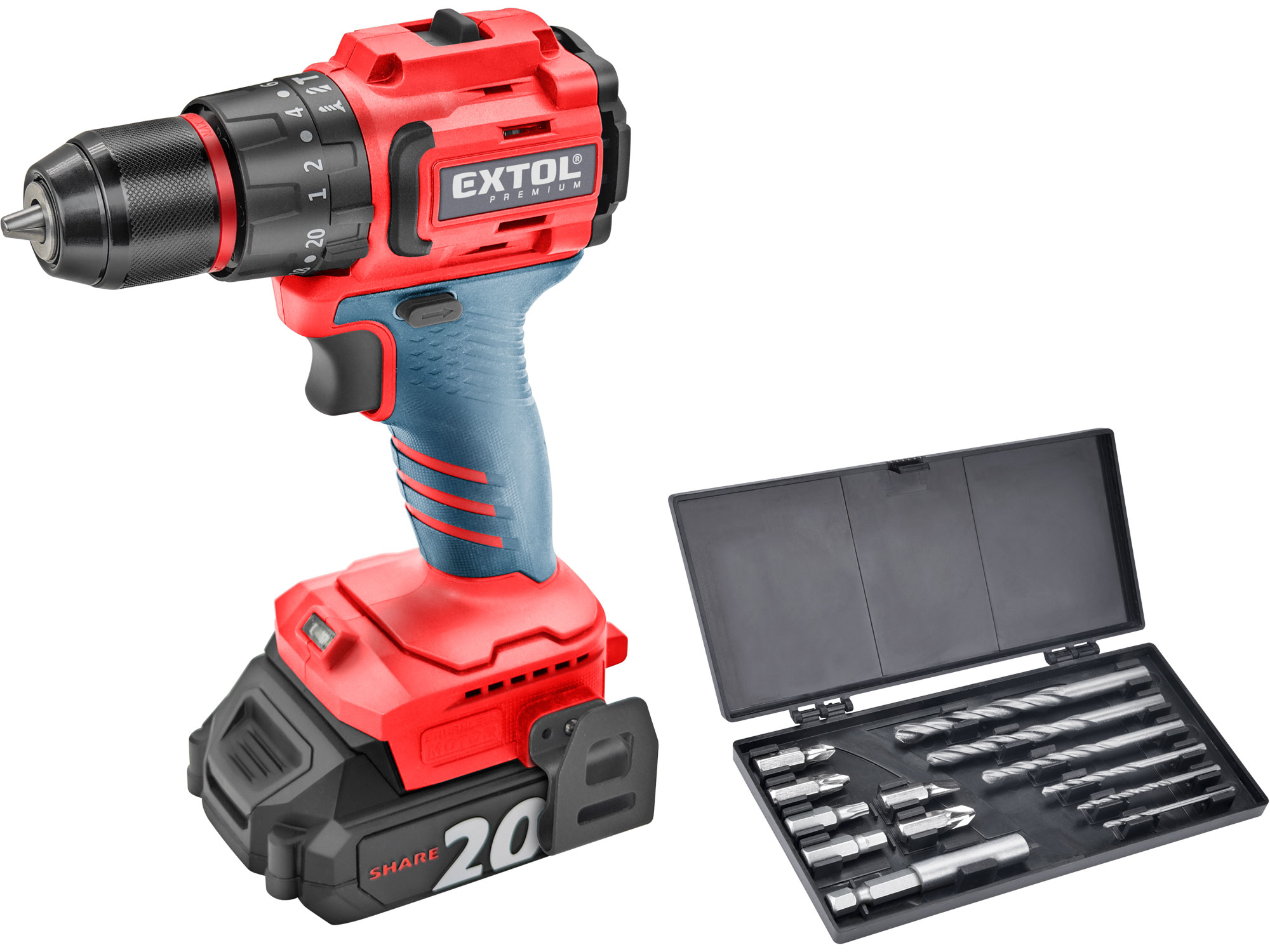 Cordless Hammer Drill SHARE20V, BRUSHLESS, 2Ah (2×)