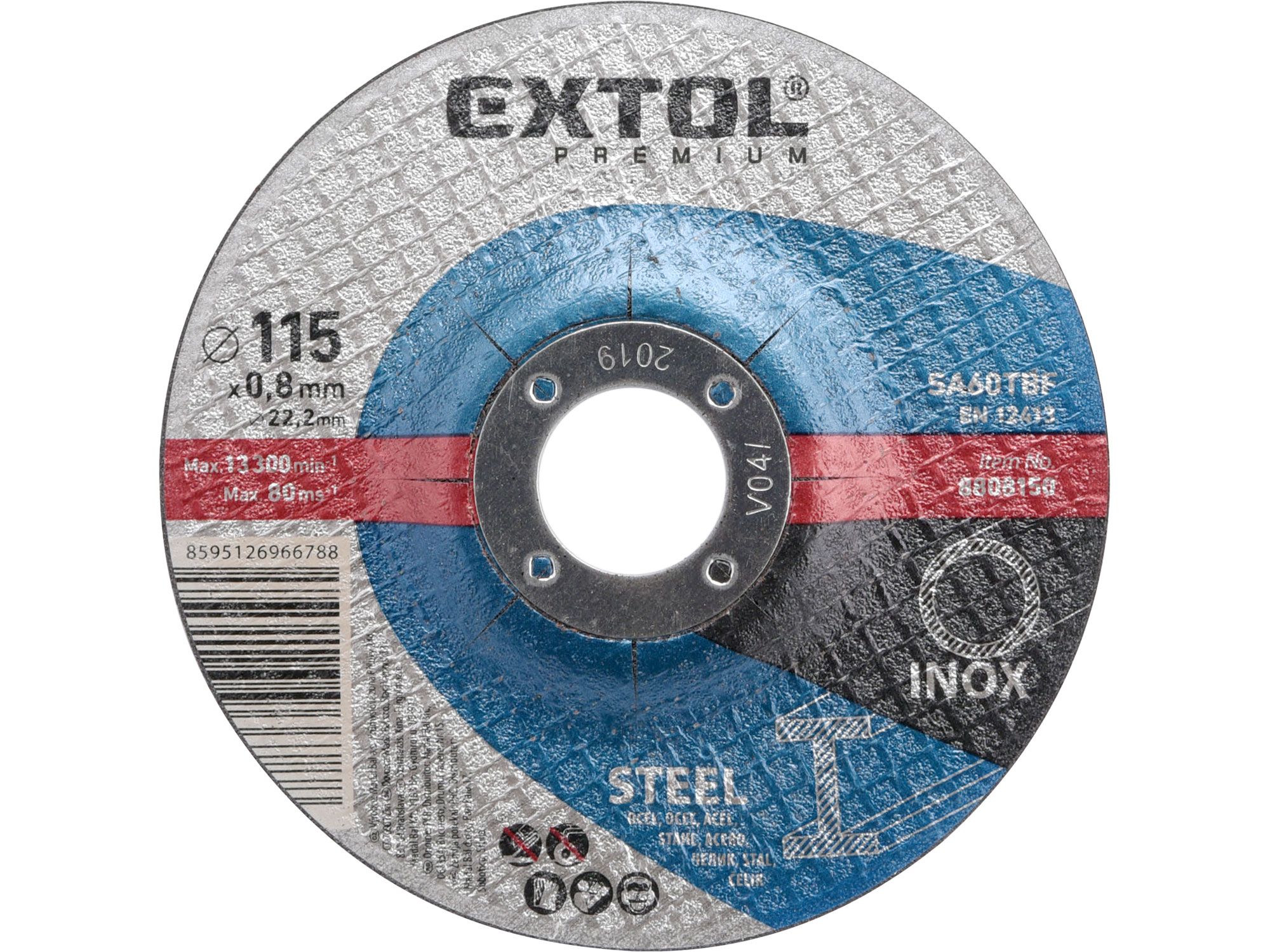 Cutting Disc for Steel/Stainless Steel, 115mm OD, 22.2mm I D, 0.8mm Thick