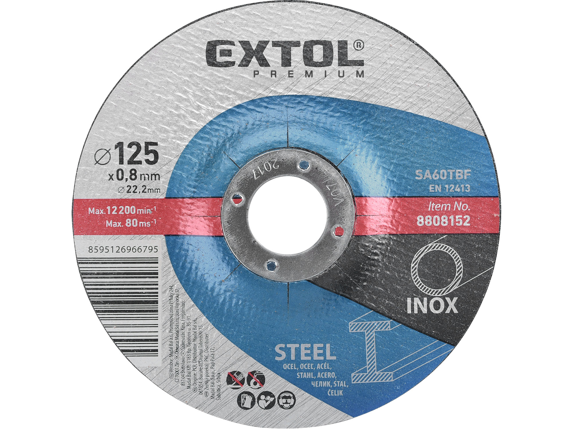 Cutting Disc for Steel/Stainless Steel, 125mm OD, 22.2mm ID, 0.8mm Thick