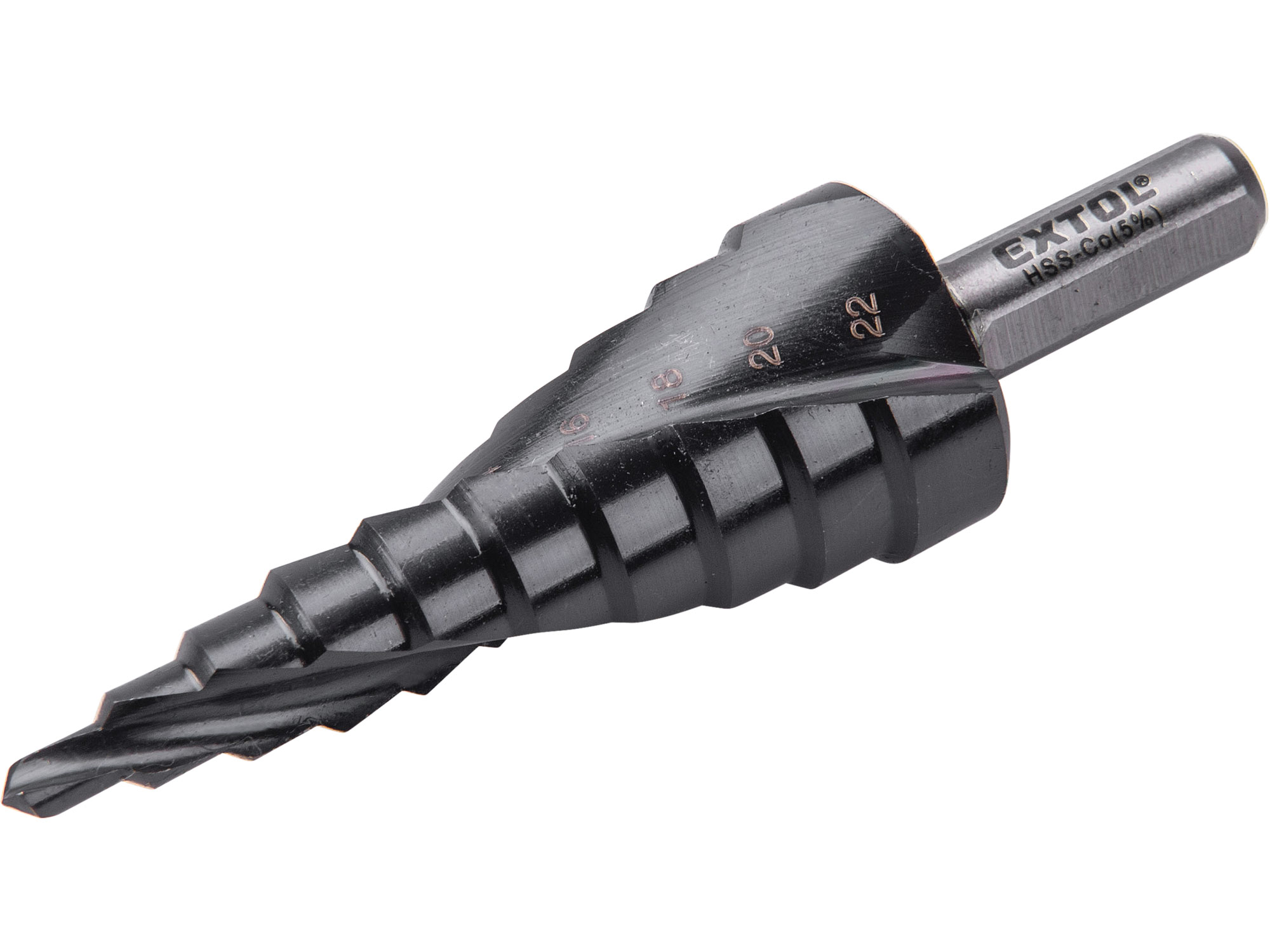 Step Drill with Chip Ejector, 4-22mm in 2mm increments, HSS-Co