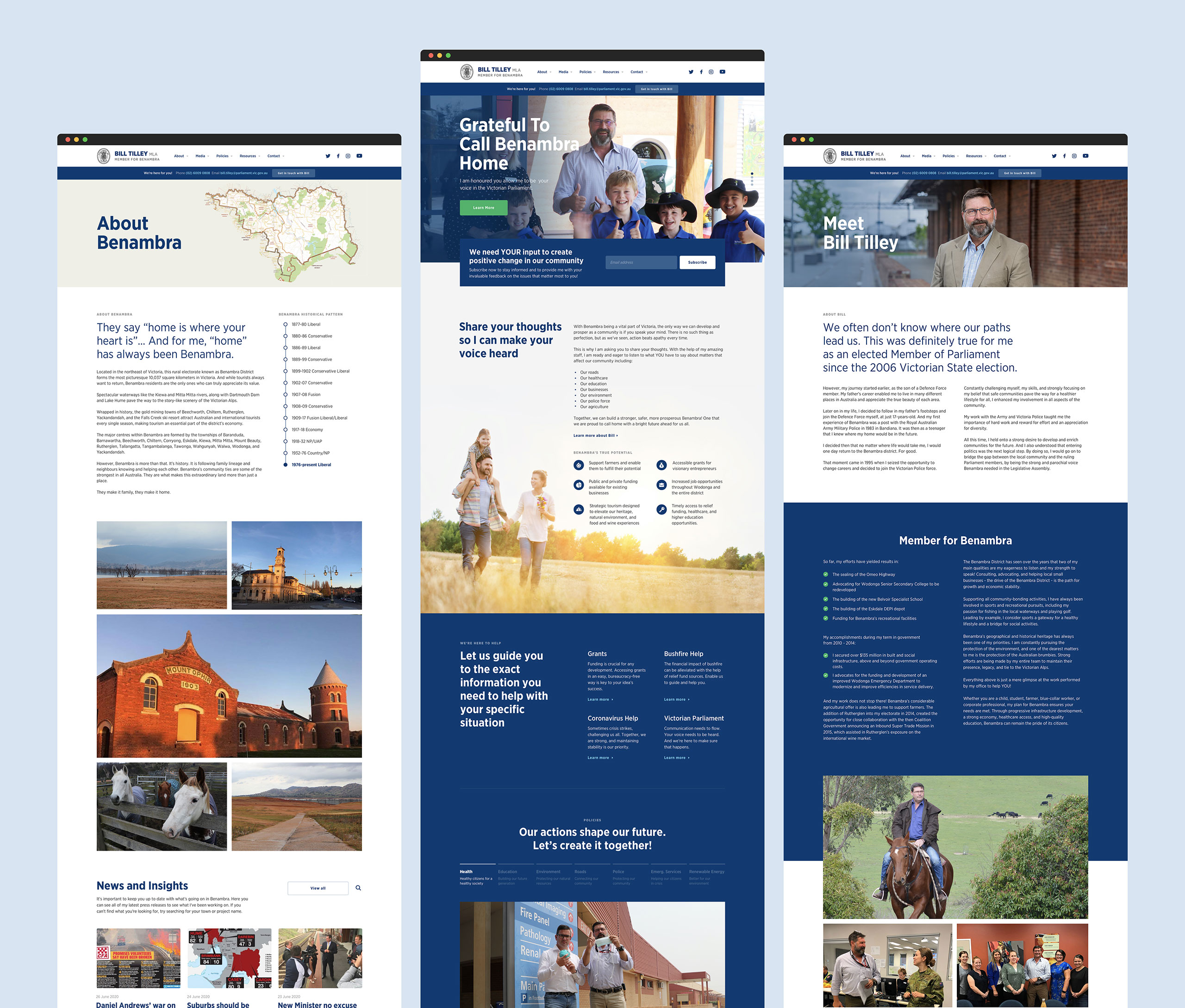 More screenshots of the different pages on the Bill Tilley Website