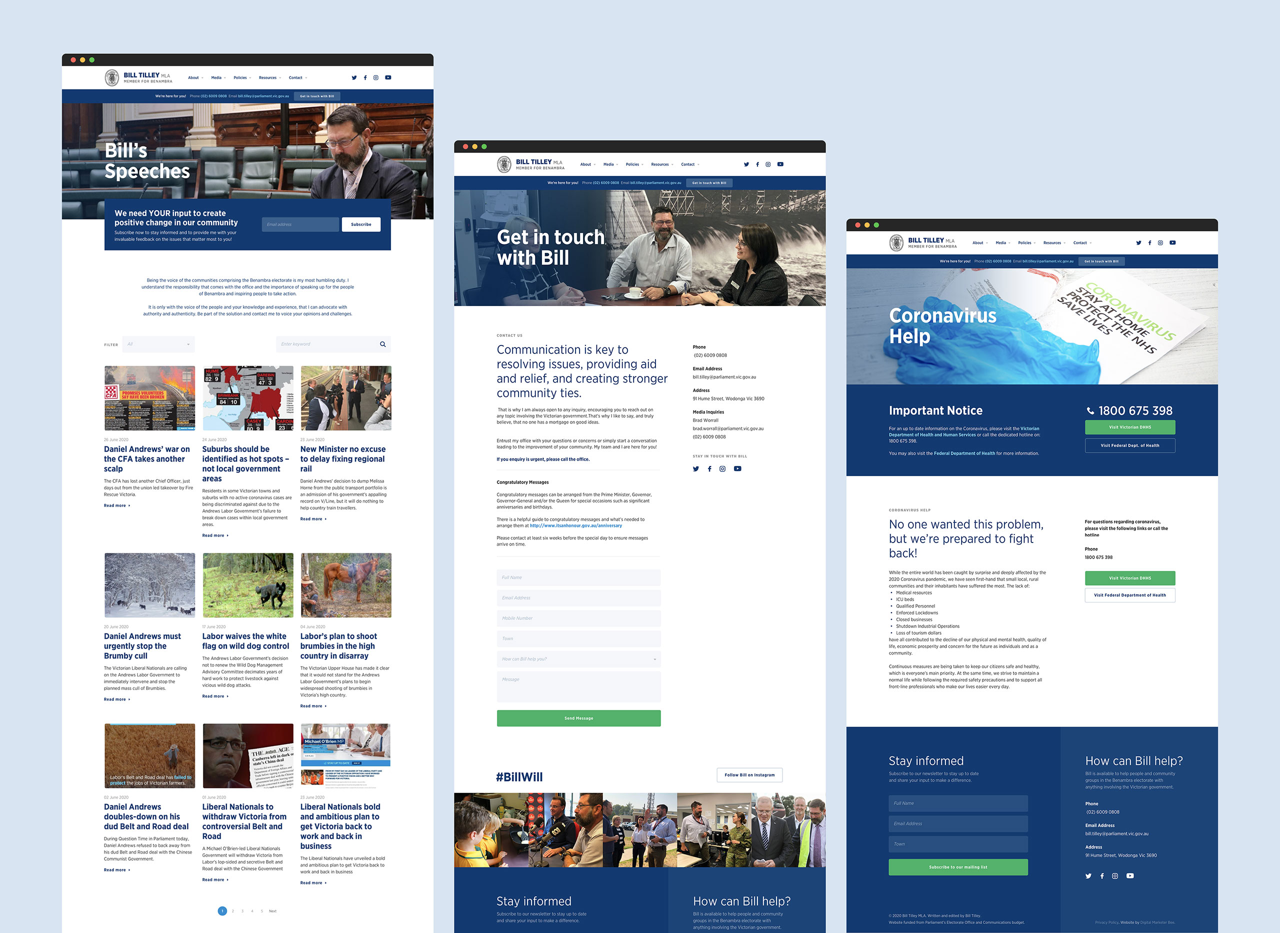 More screenshots of the different pages on the Bill Tilley Website