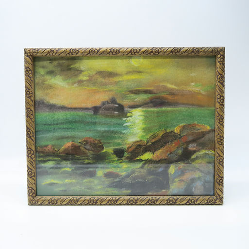 cadre en bois et fleurs et dessin au pastel 