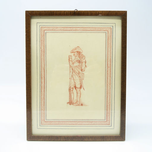 cadre en bois et dessin d'un soldat de l'infanterie 