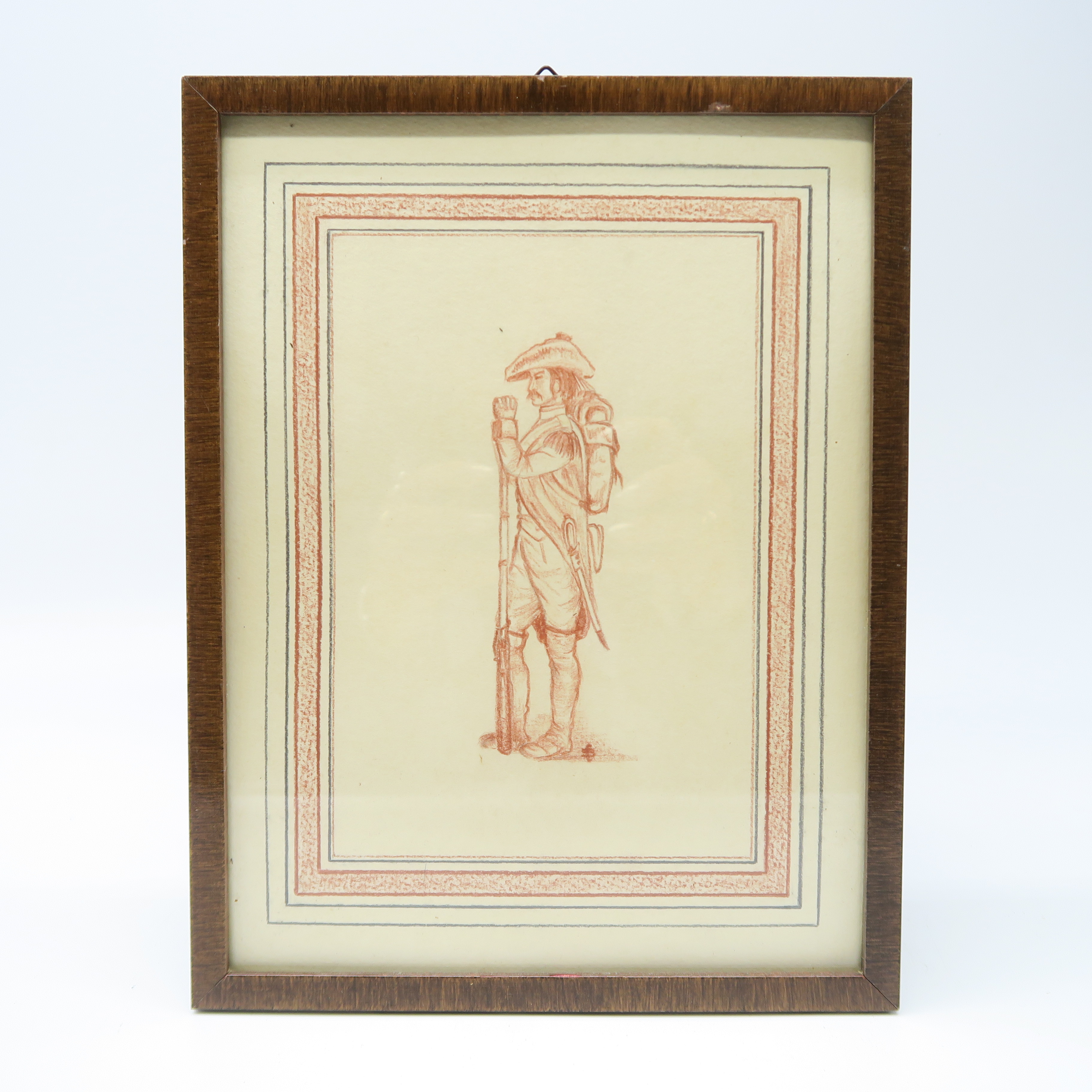 cadre en bois et dessin d'un soldat de l'infanterie 