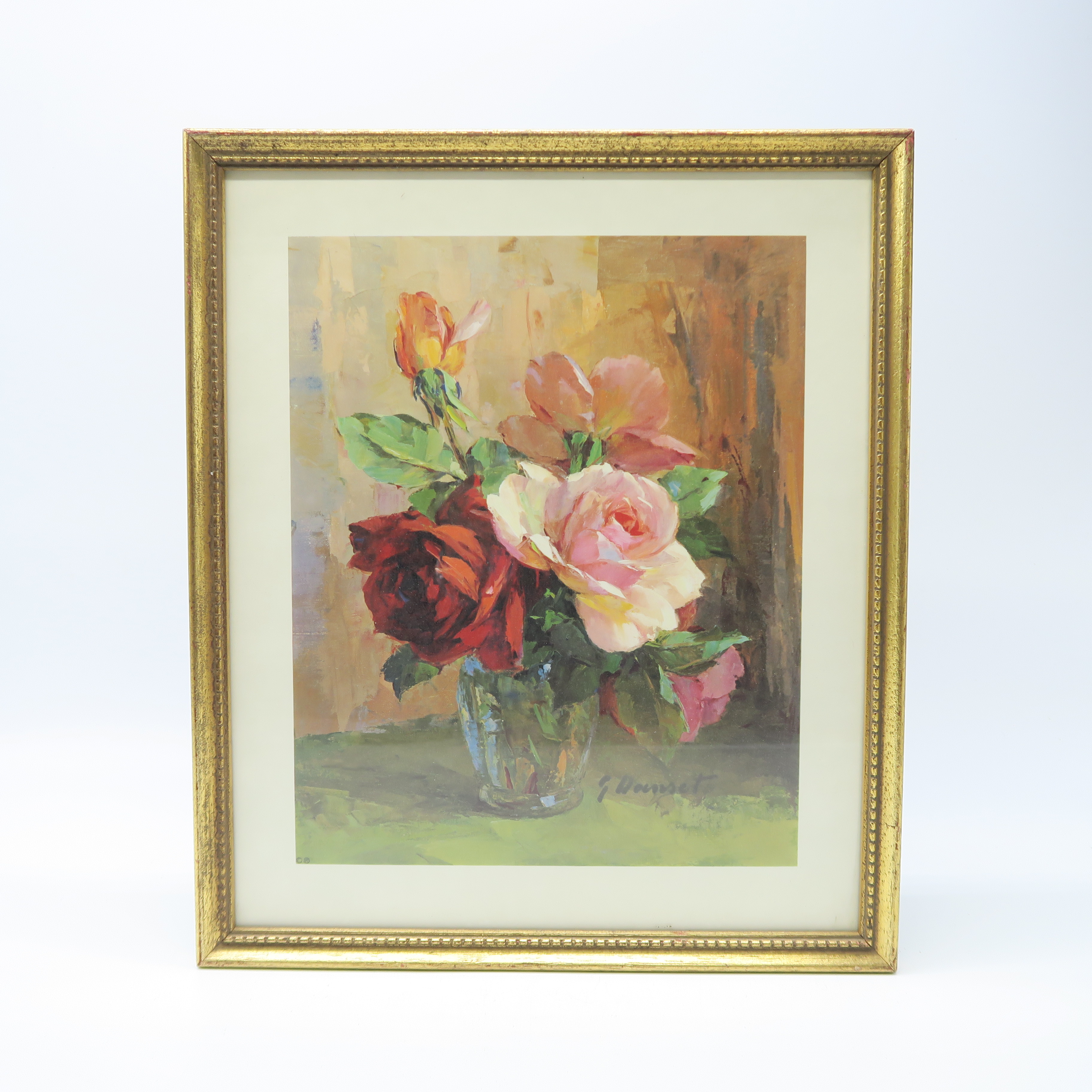 cadre doré avec impression d'un bouquet de fleurs 