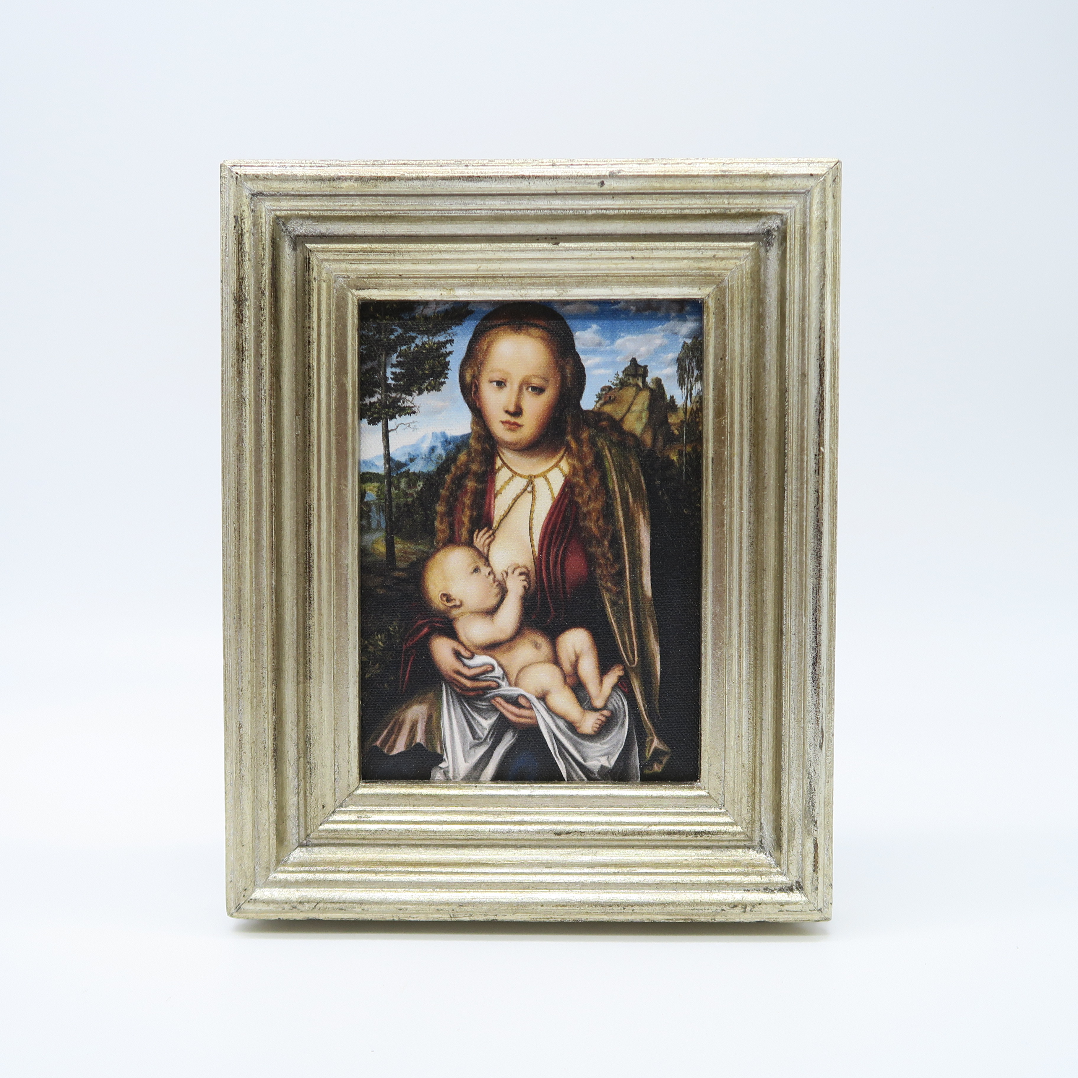 cadre vierge à l'enfant argenté effet vieilli 