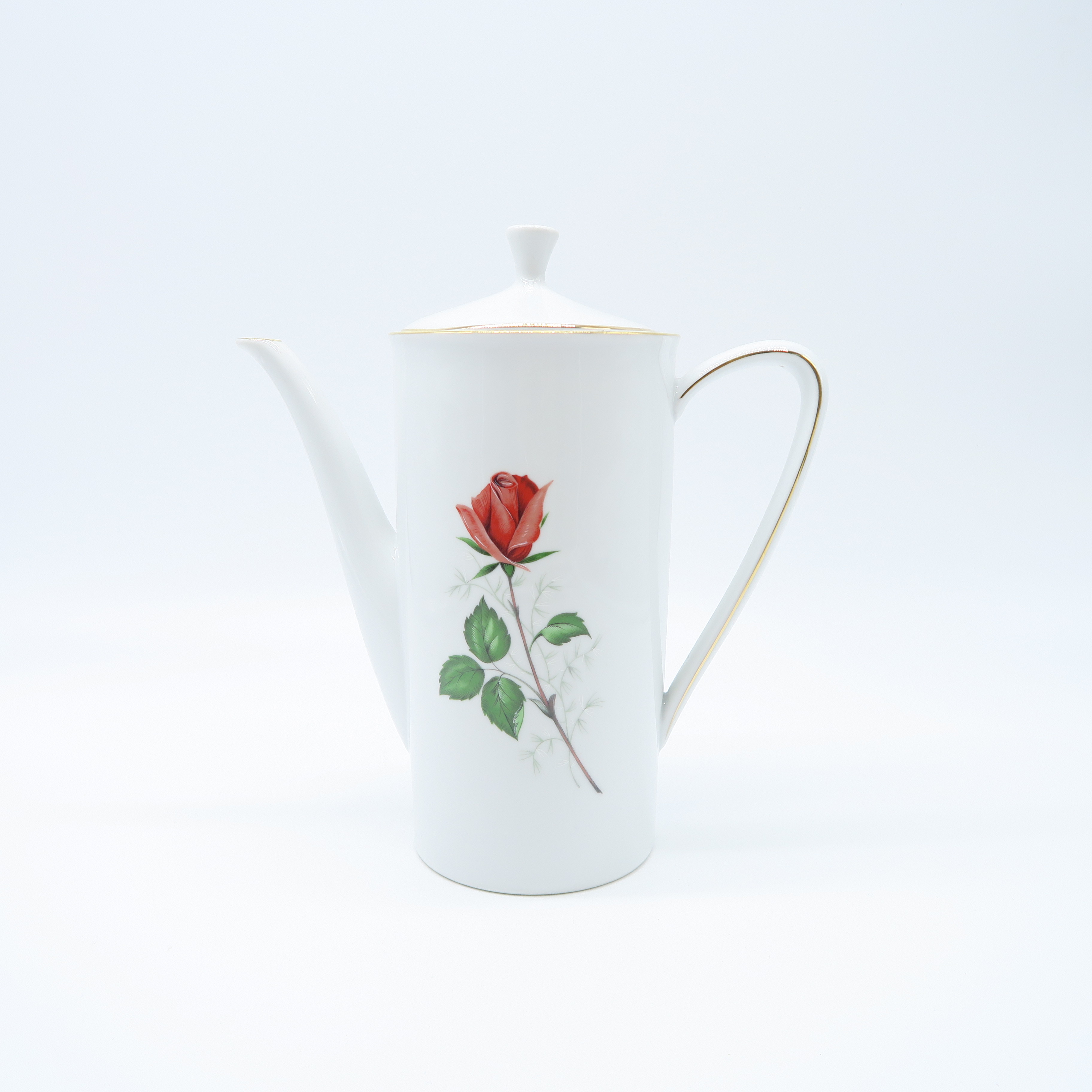 cafetière dessin de rose et liseré doré 