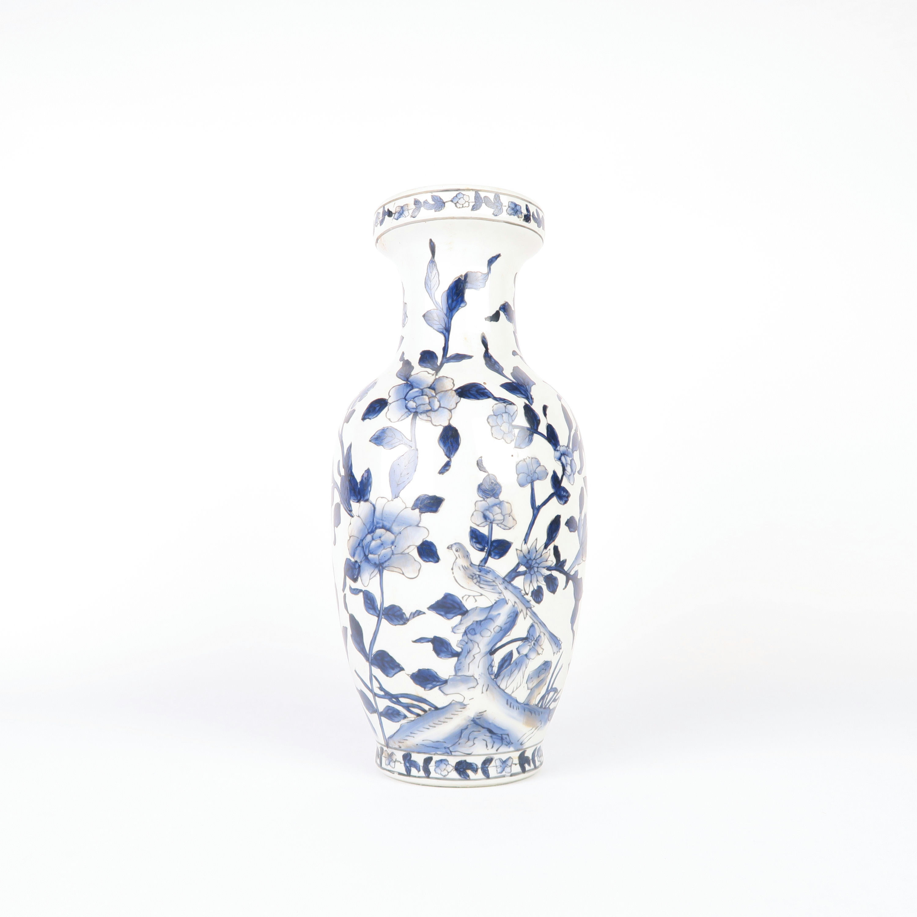 vase en céramique décor floral bleu