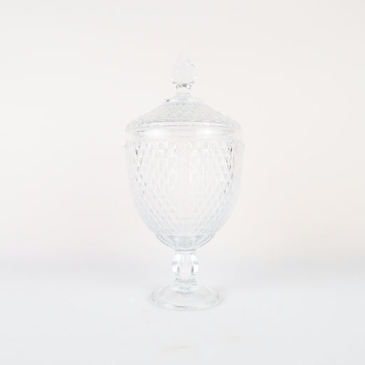 bonbonnière à pied en verre ciselé 