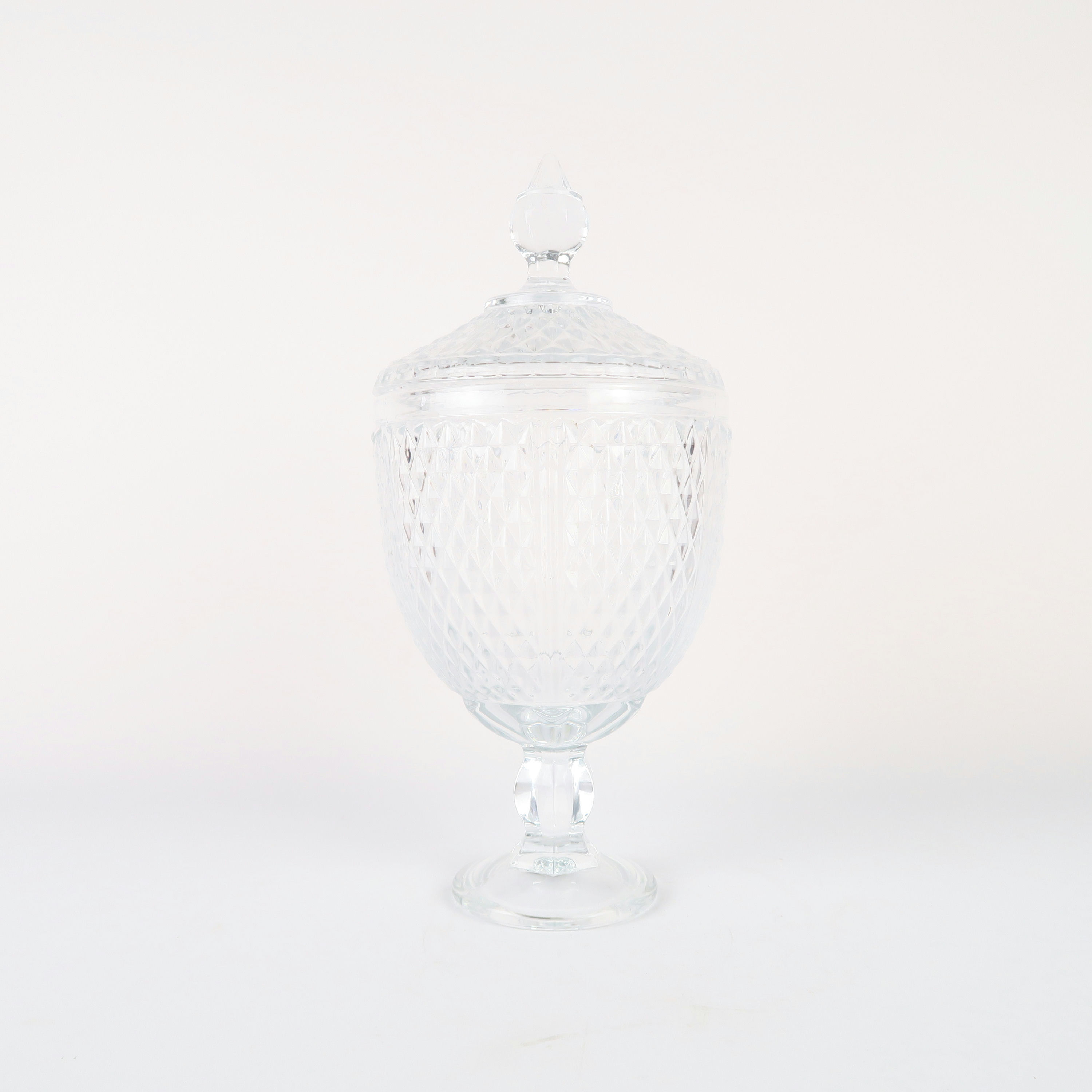 bonbonnière à pied en verre ciselé 