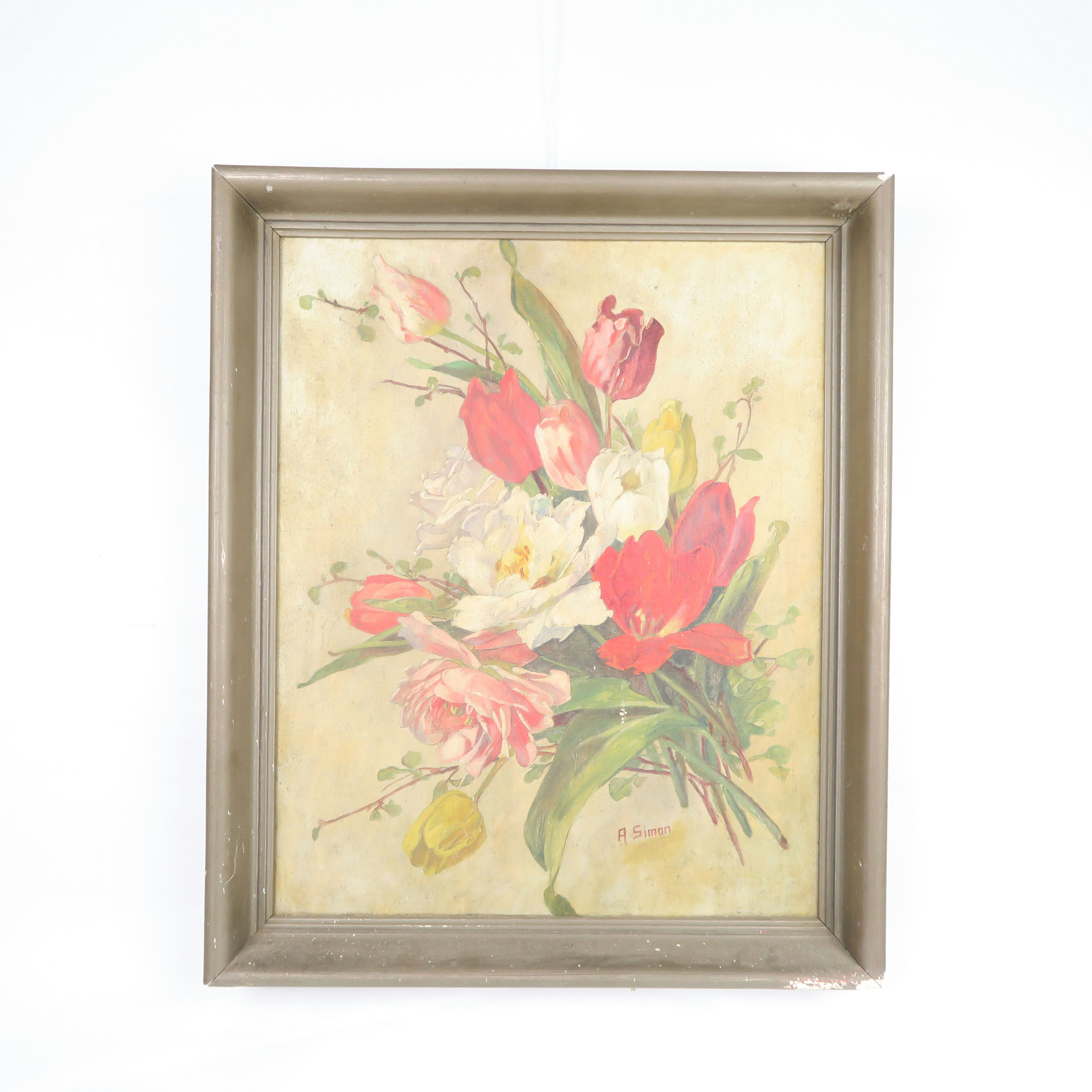 cadre en bois et peinture de fleurs