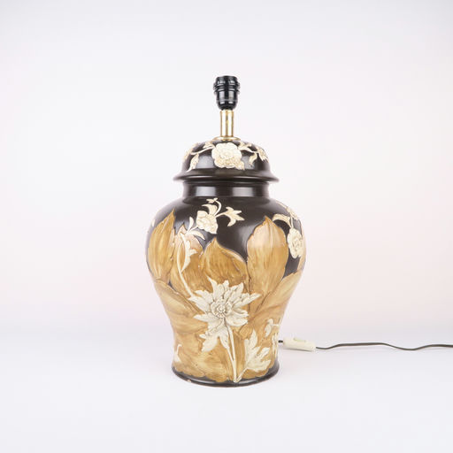 pied de lampe marron motif végétal et floral