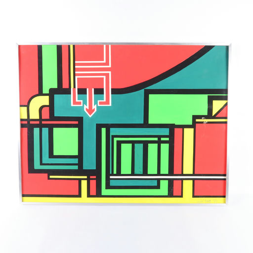 cadre métallique et peinture abstraite colorée