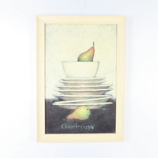 cadre blanc et peinture nature morte 'chartreuse'