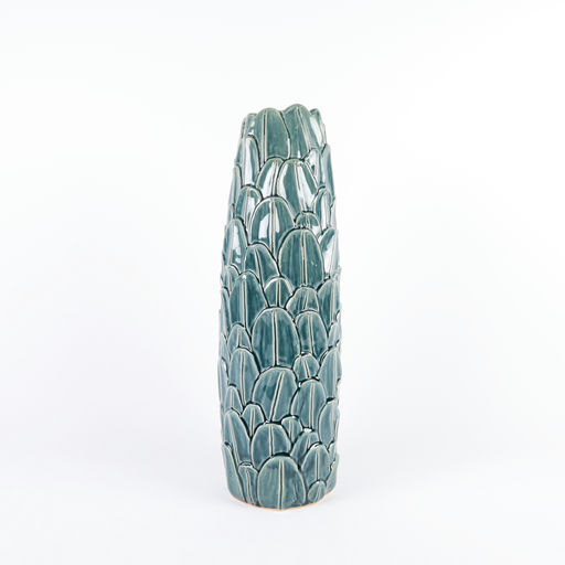 vase en relief feuille bleu vert 