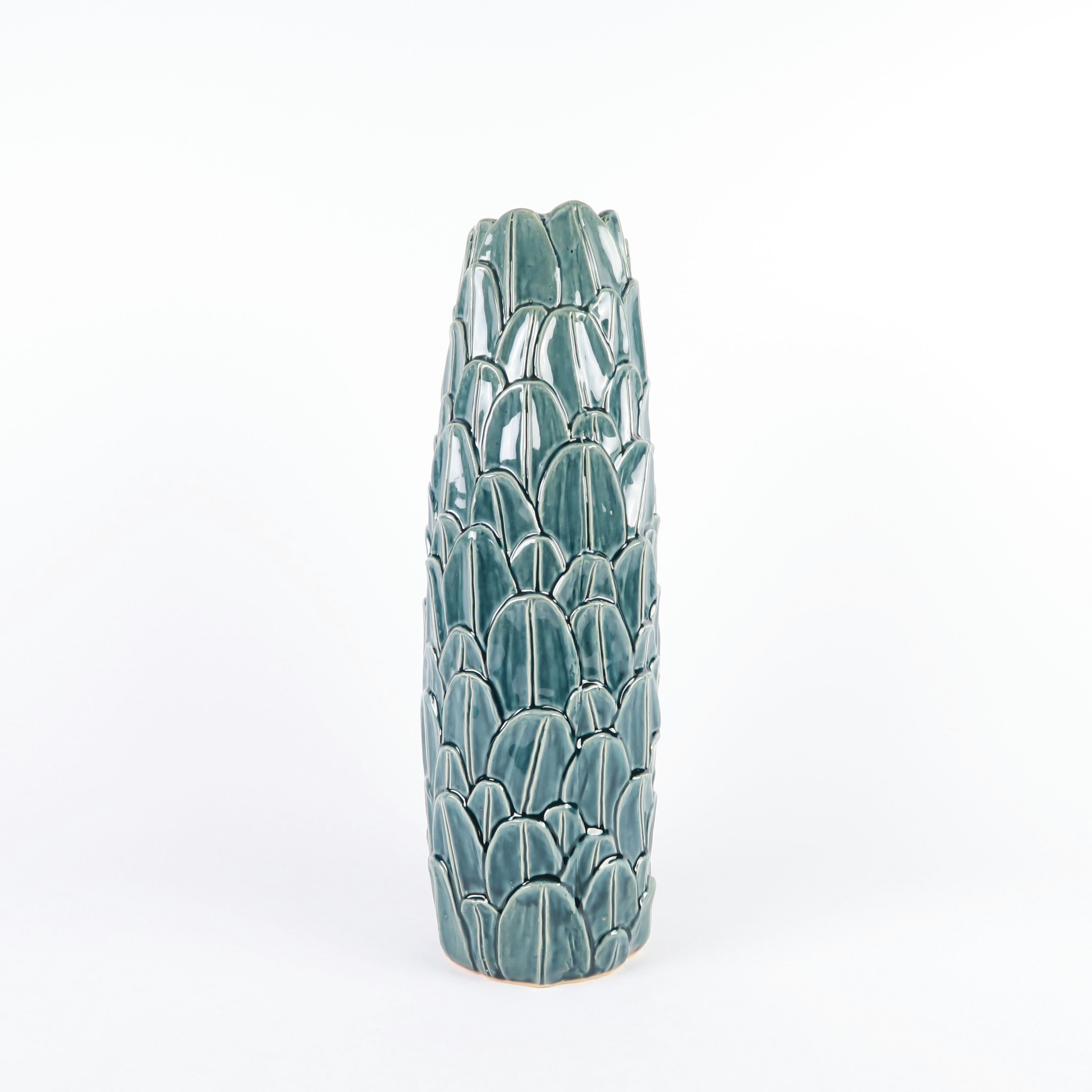 vase en relief feuille bleu vert 