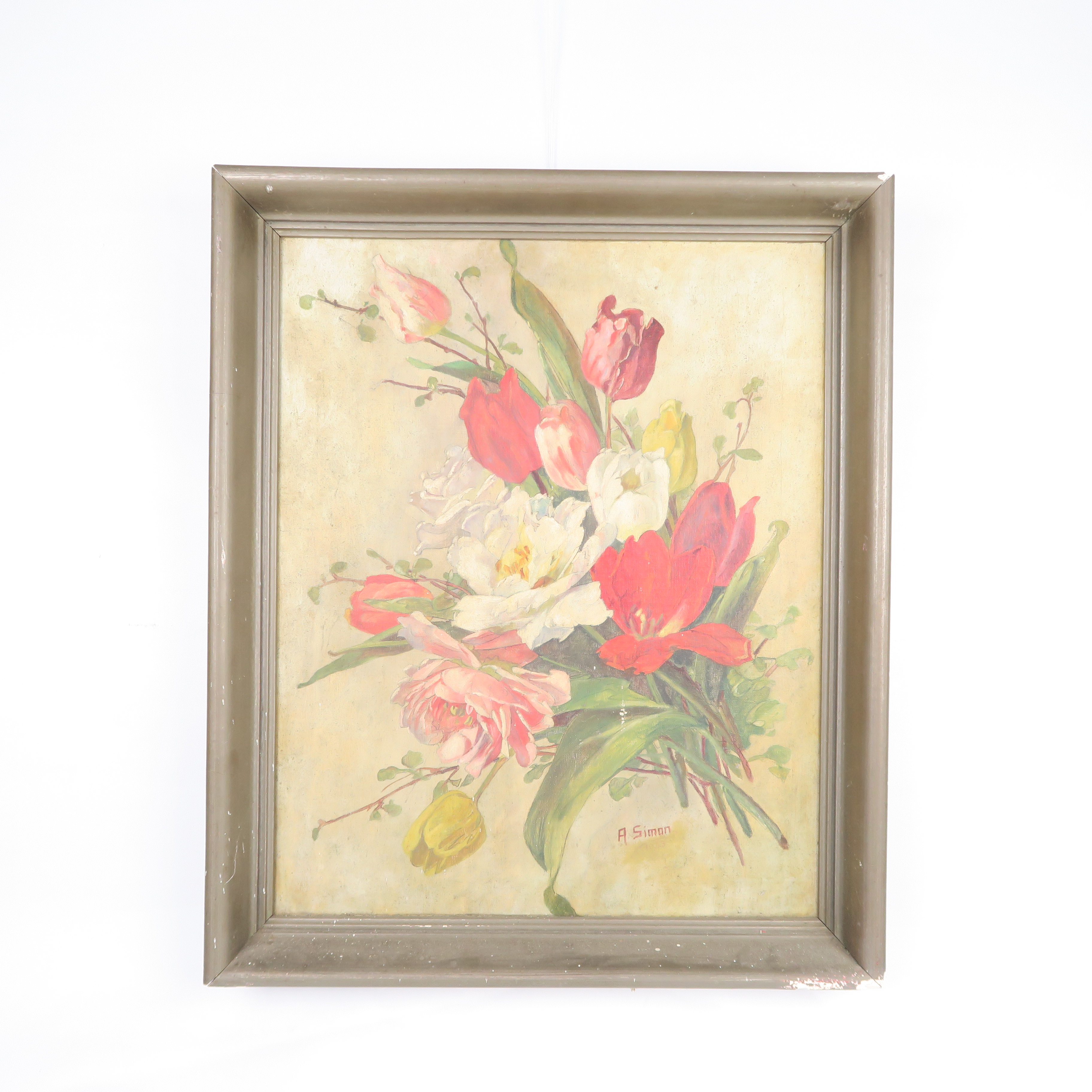 cadre en bois et peinture de fleurs