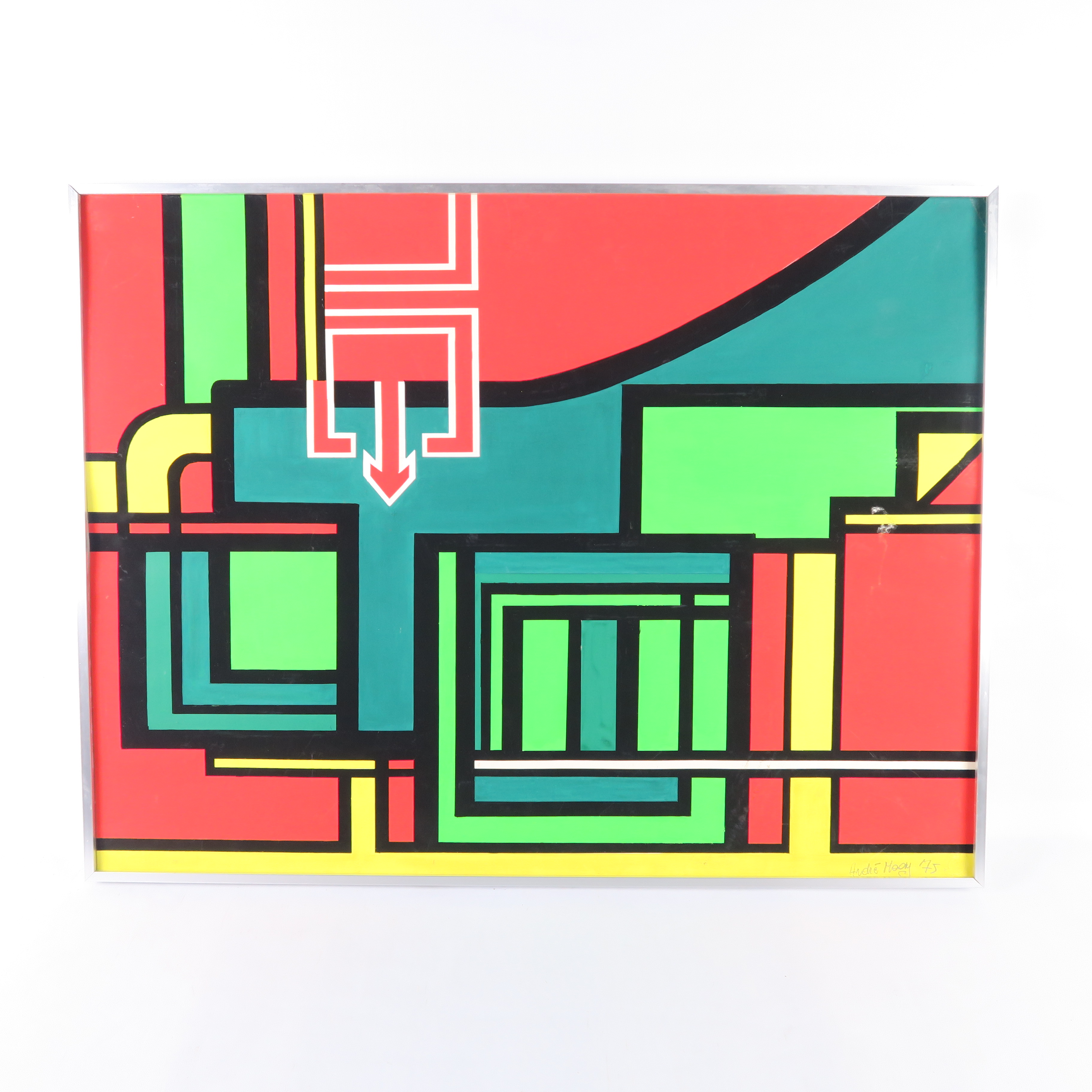 cadre métallique et peinture abstraite colorée