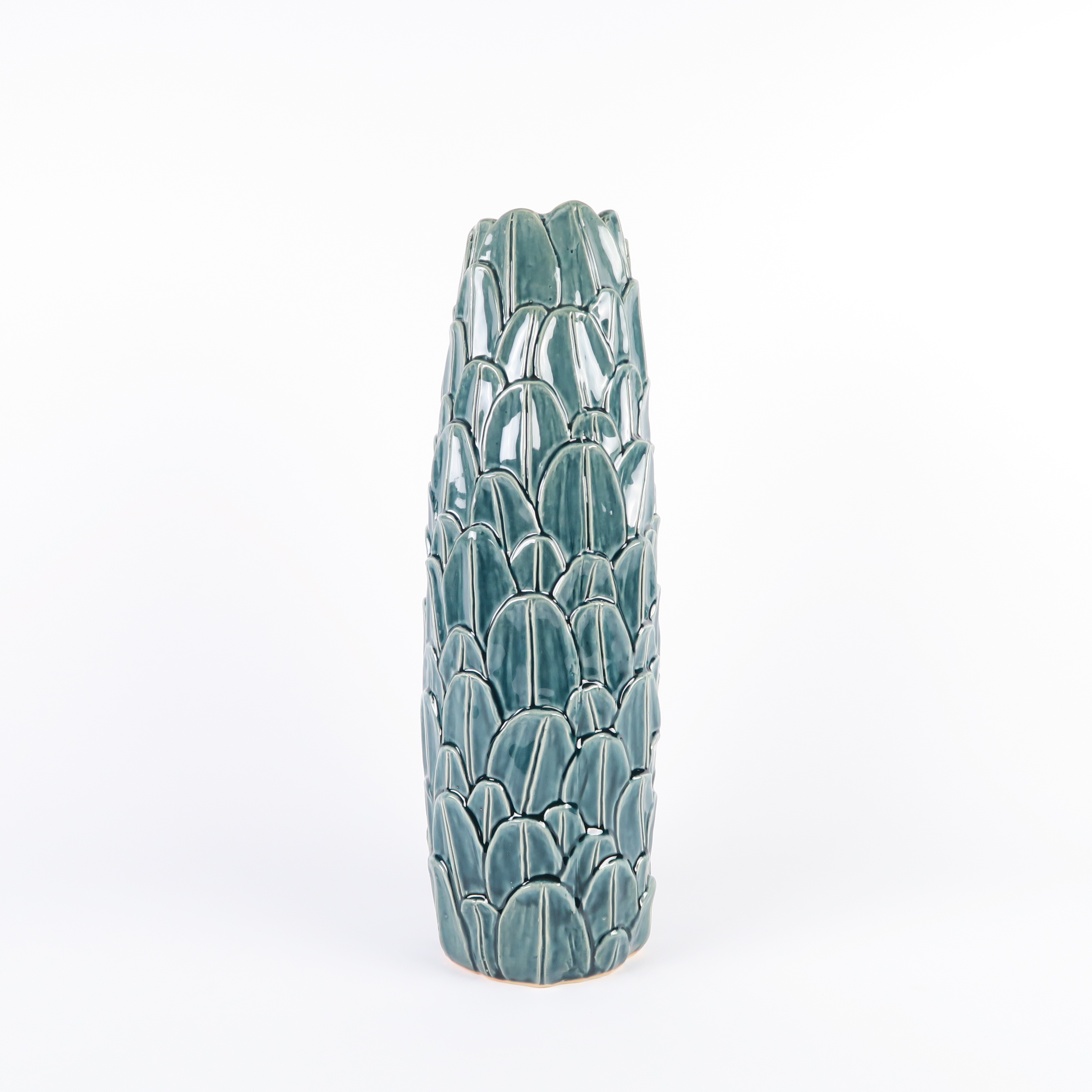 vase en relief feuille bleu vert 