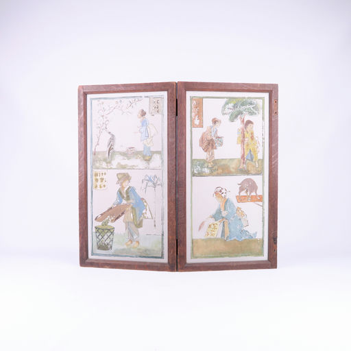 petit paravent chinois en verre peint