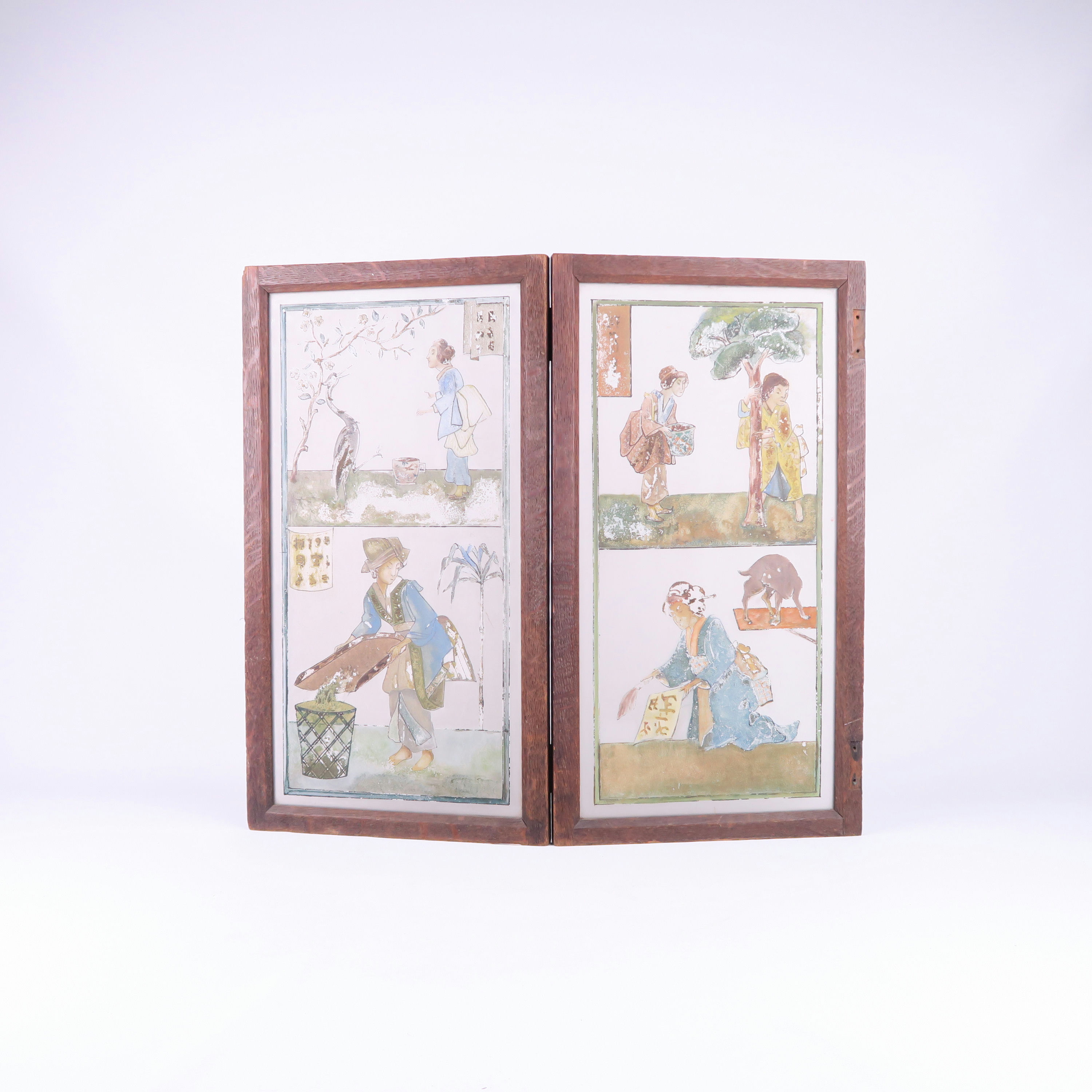 petit paravent chinois en verre peint