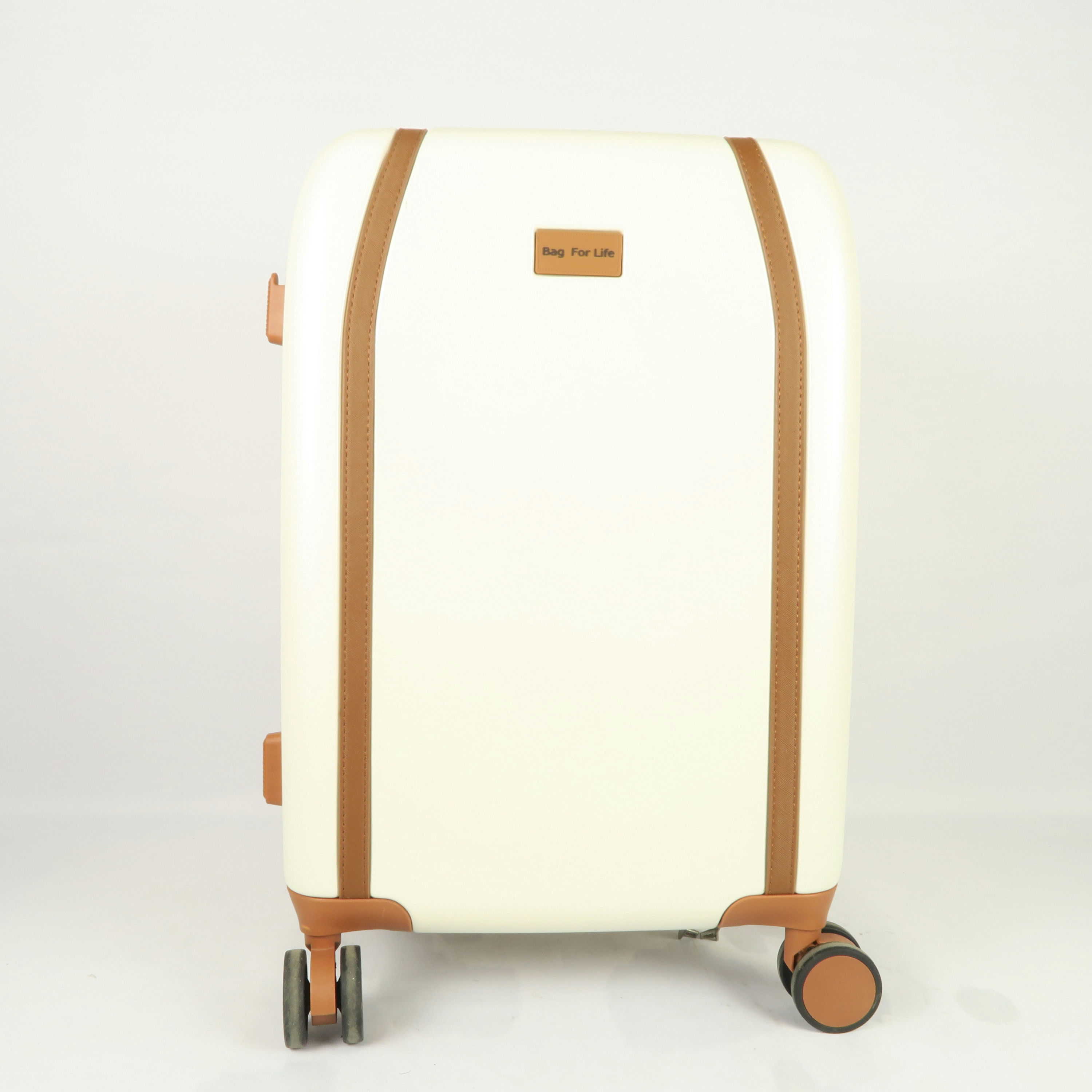 valise cabine blanc avec contours camel