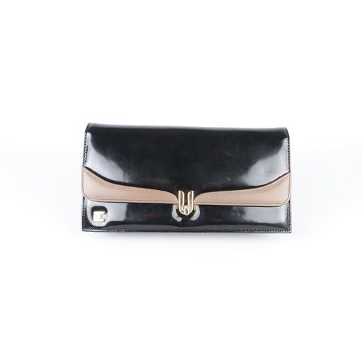 pochette noir et détail marron en cuir 