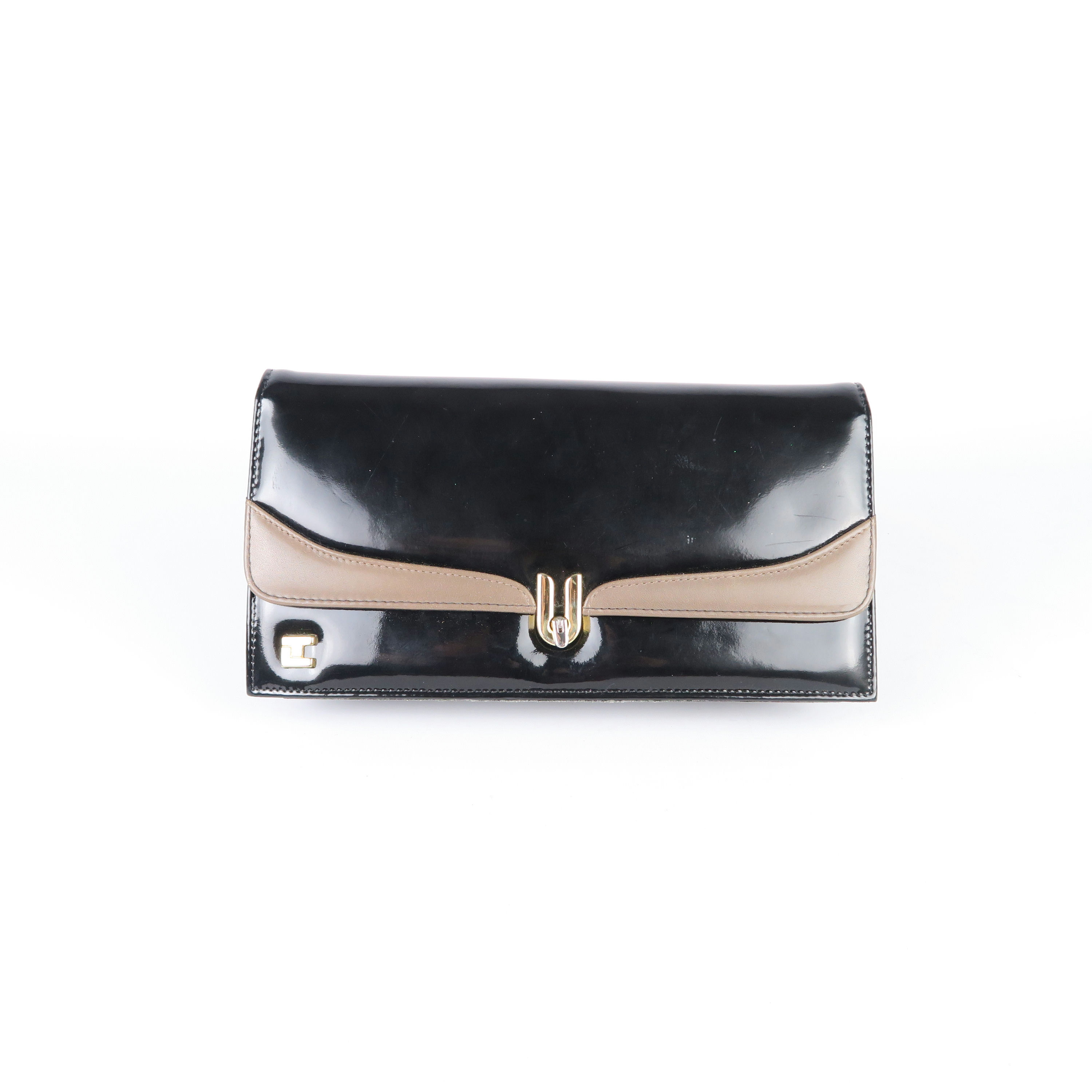 pochette noir et détail marron en cuir 