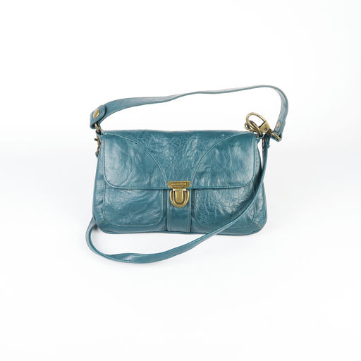 sac à bandoulière double anse en cuir turquoise 