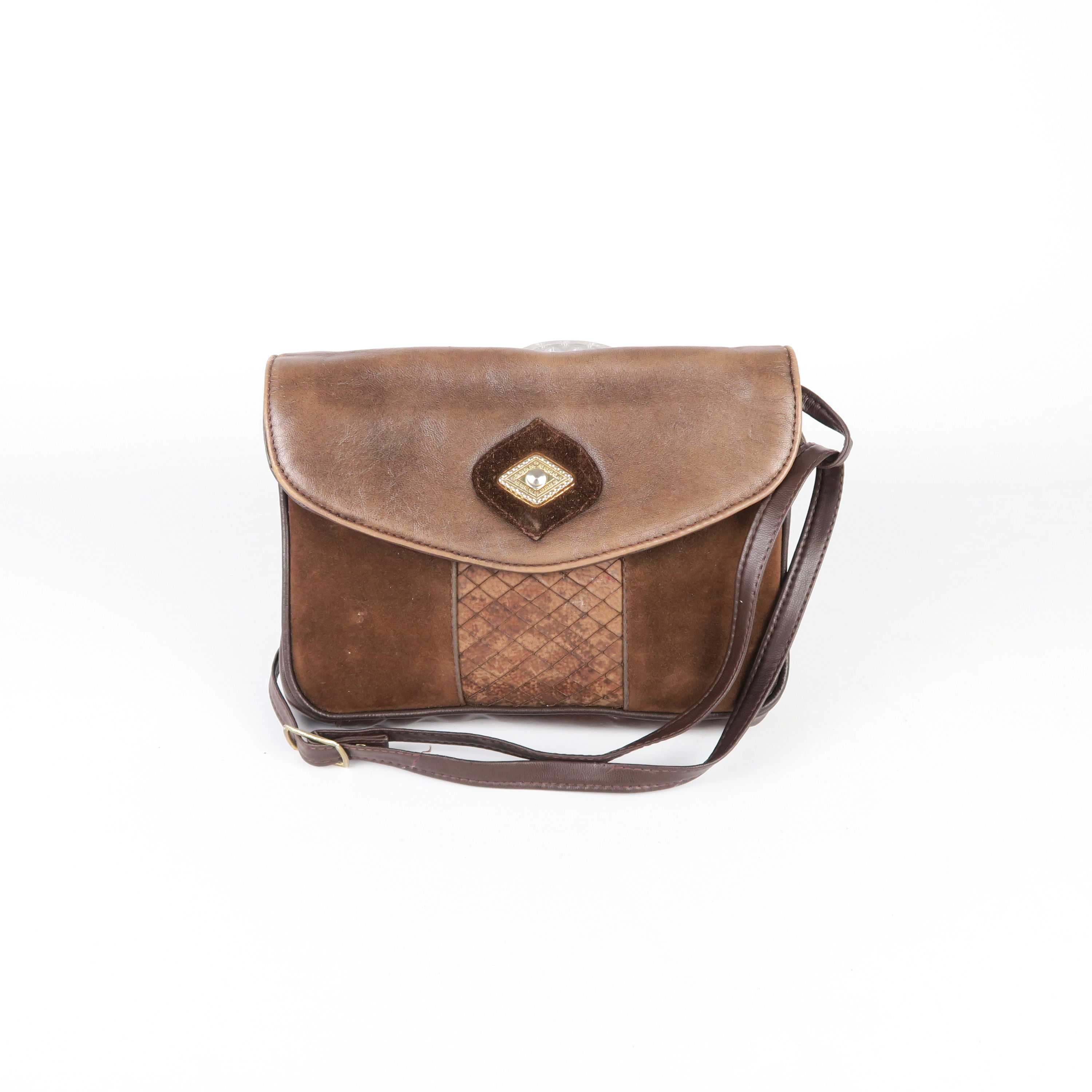 sac à bandoulière en daim et cuir brun
