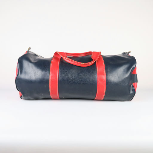 sac de voyage en cuir bleu et rouge