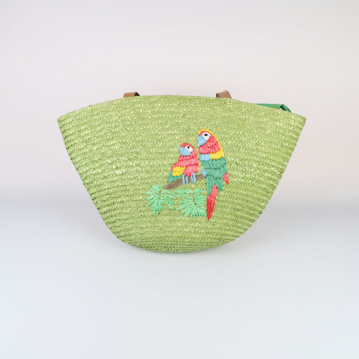 sac en raphia vert et perroquet 