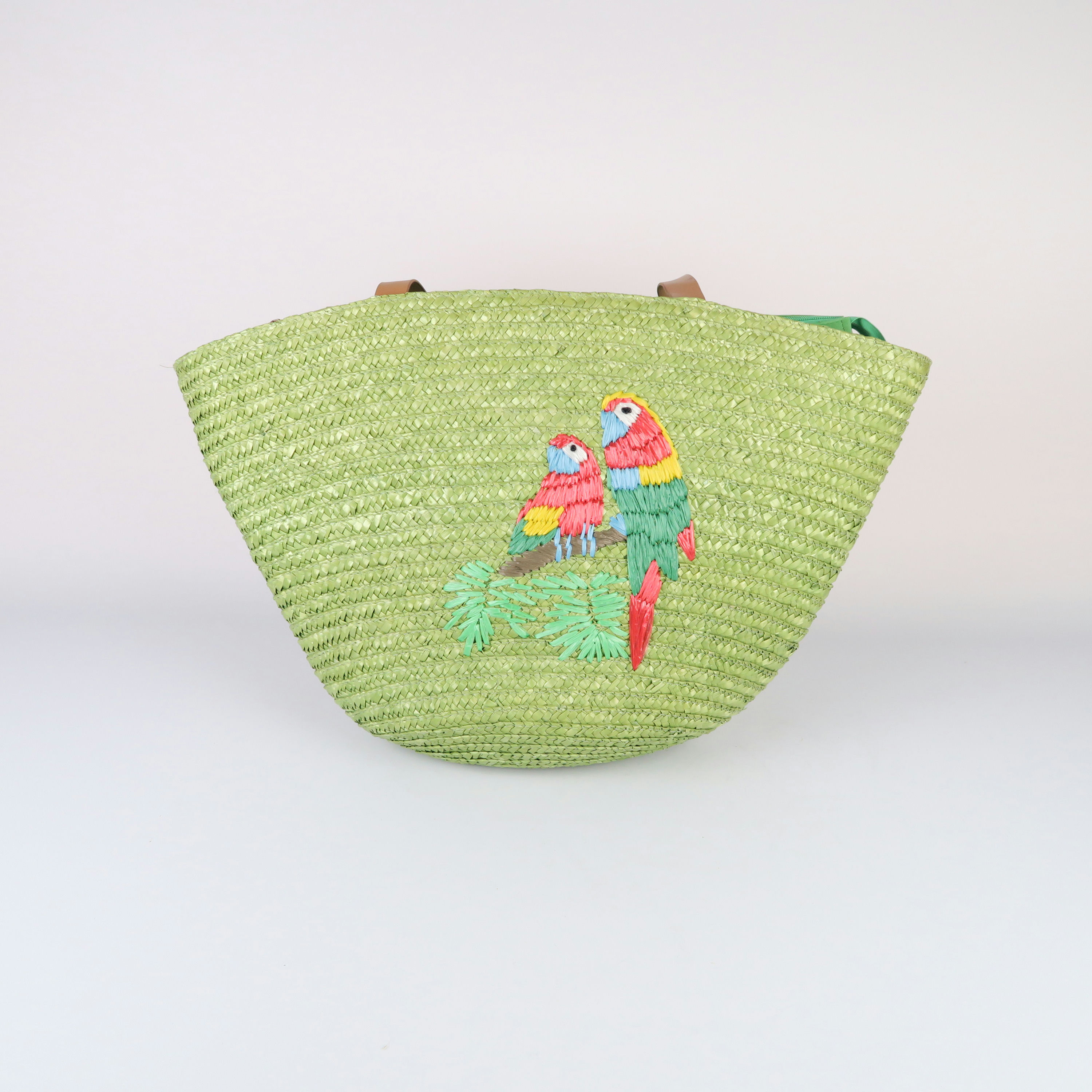 sac en raphia vert et perroquet 