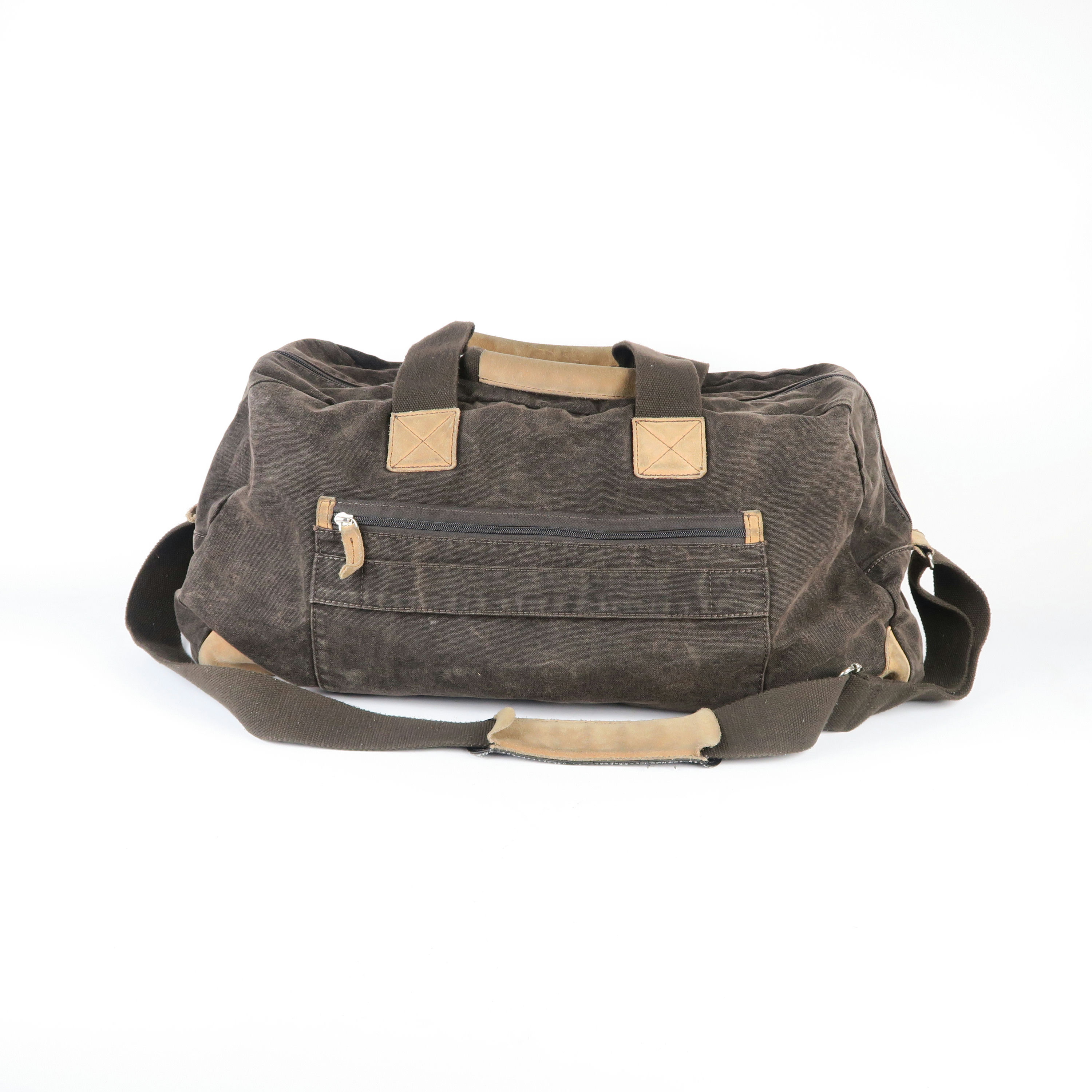 sac de voyage gris avec détails brun 