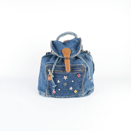 sac à dos en jeans clouté et détails en simili brun