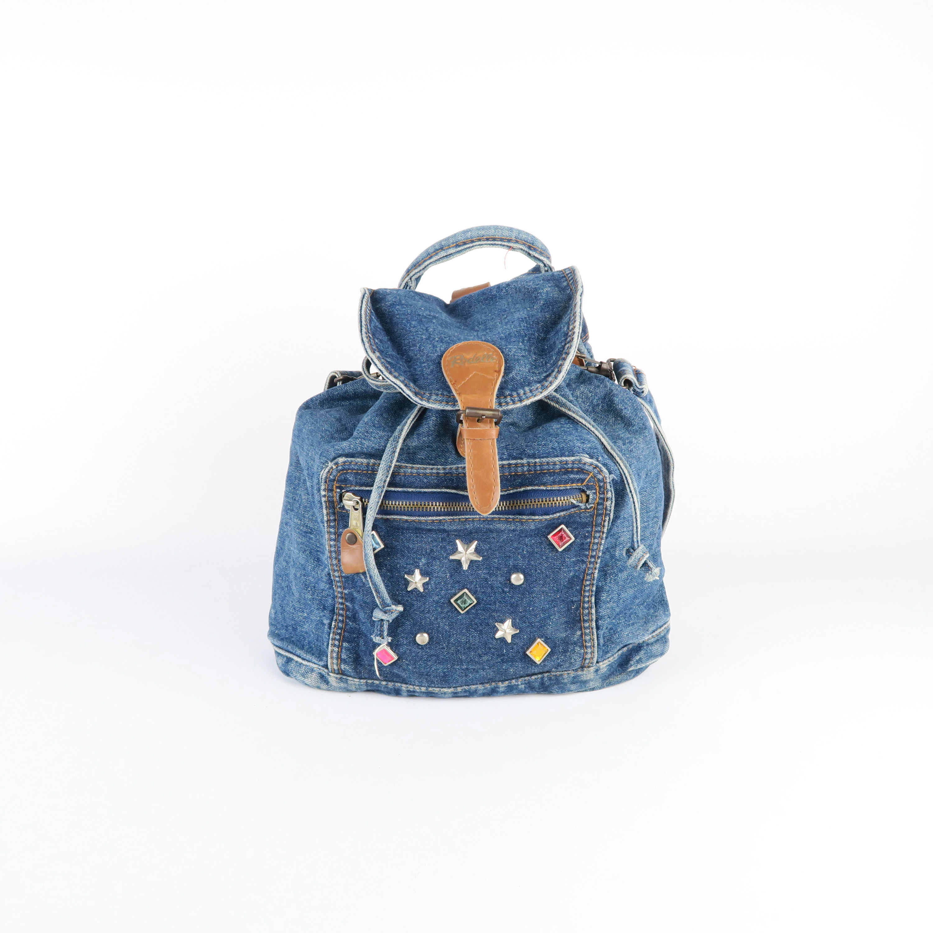 sac à dos en jeans clouté et détails en simili brun