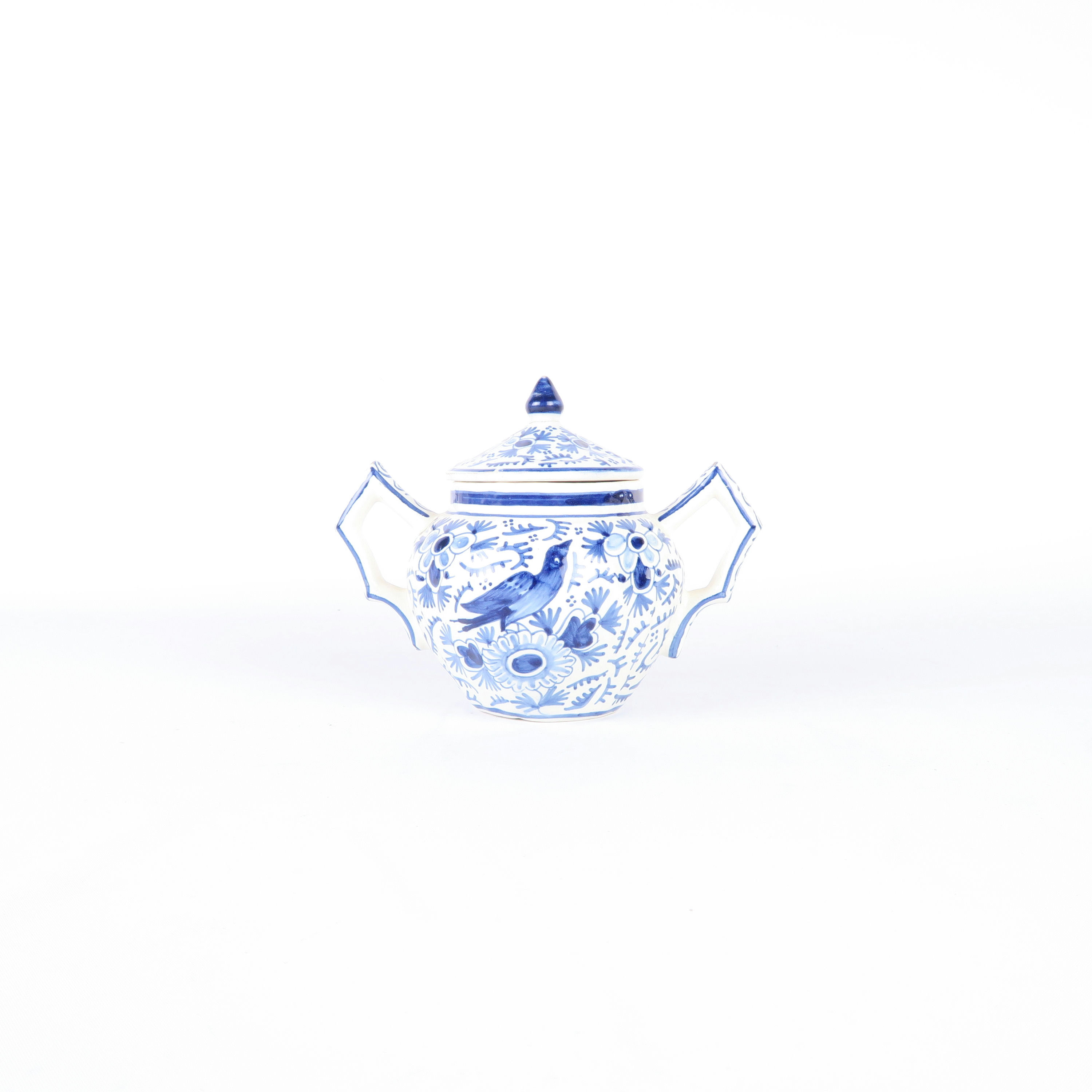 sucrier motif floral blanc et bleu