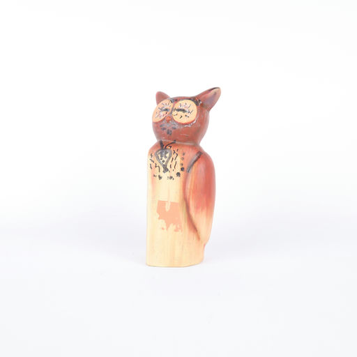 sculpture hibou en terre cuite peinte