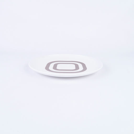 assiette en plastique motif géométrique brun et blanc