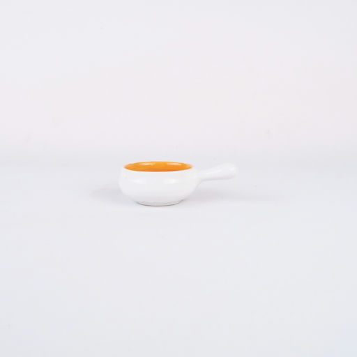 petit plat émaillé blanc, jaune et orange