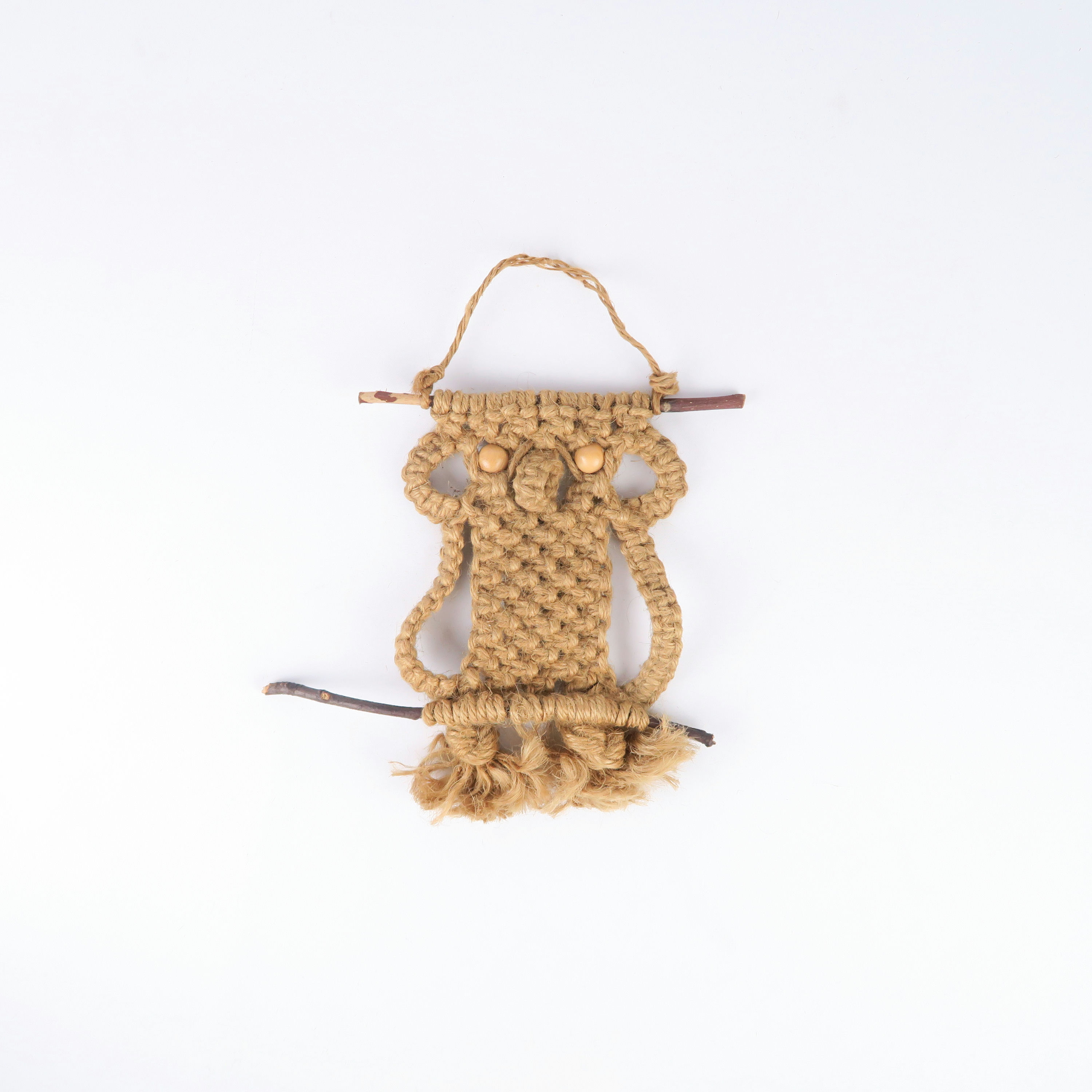 hibou en macramé beige