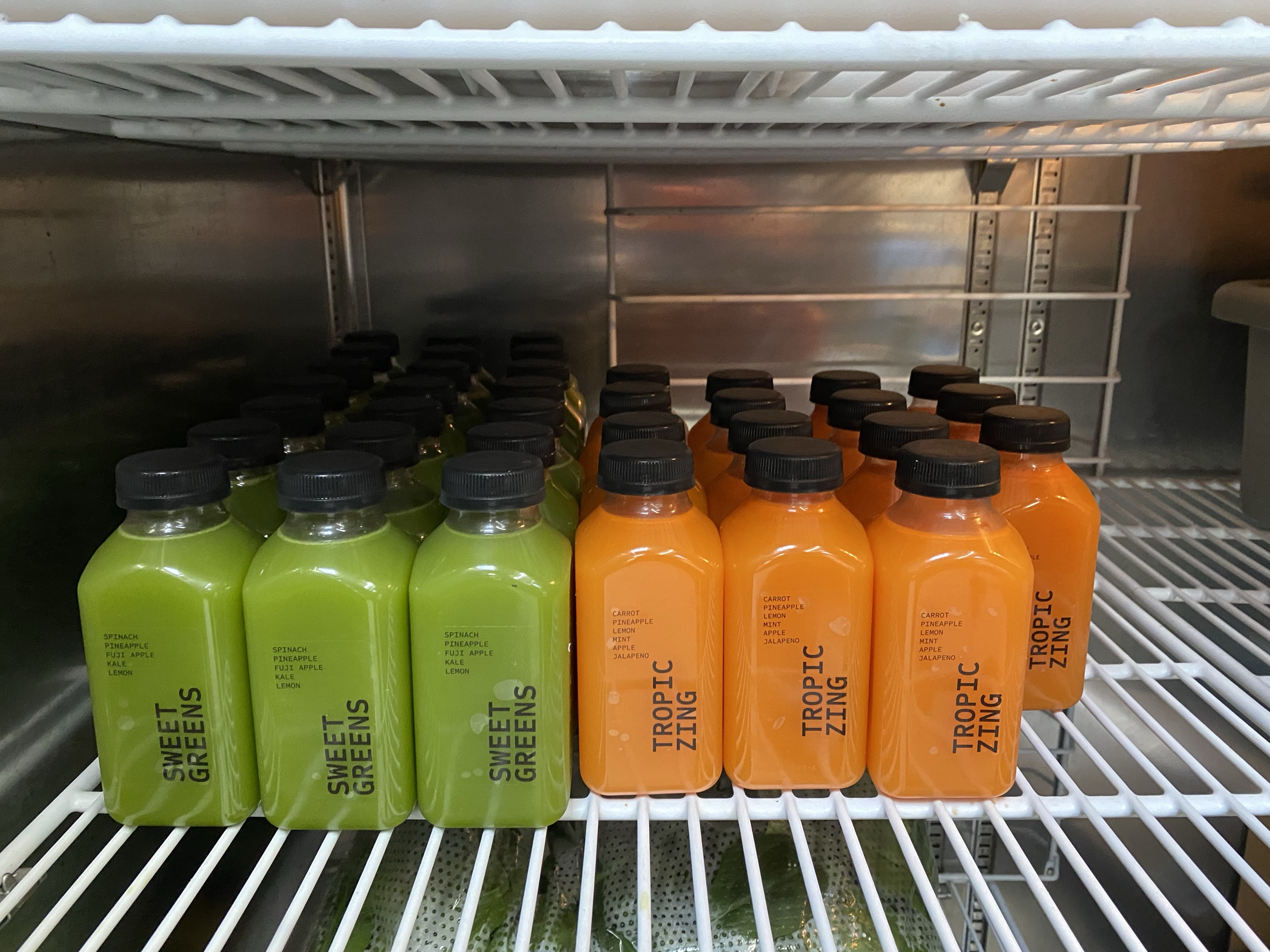 Juice labels I designed and printed, stocked.