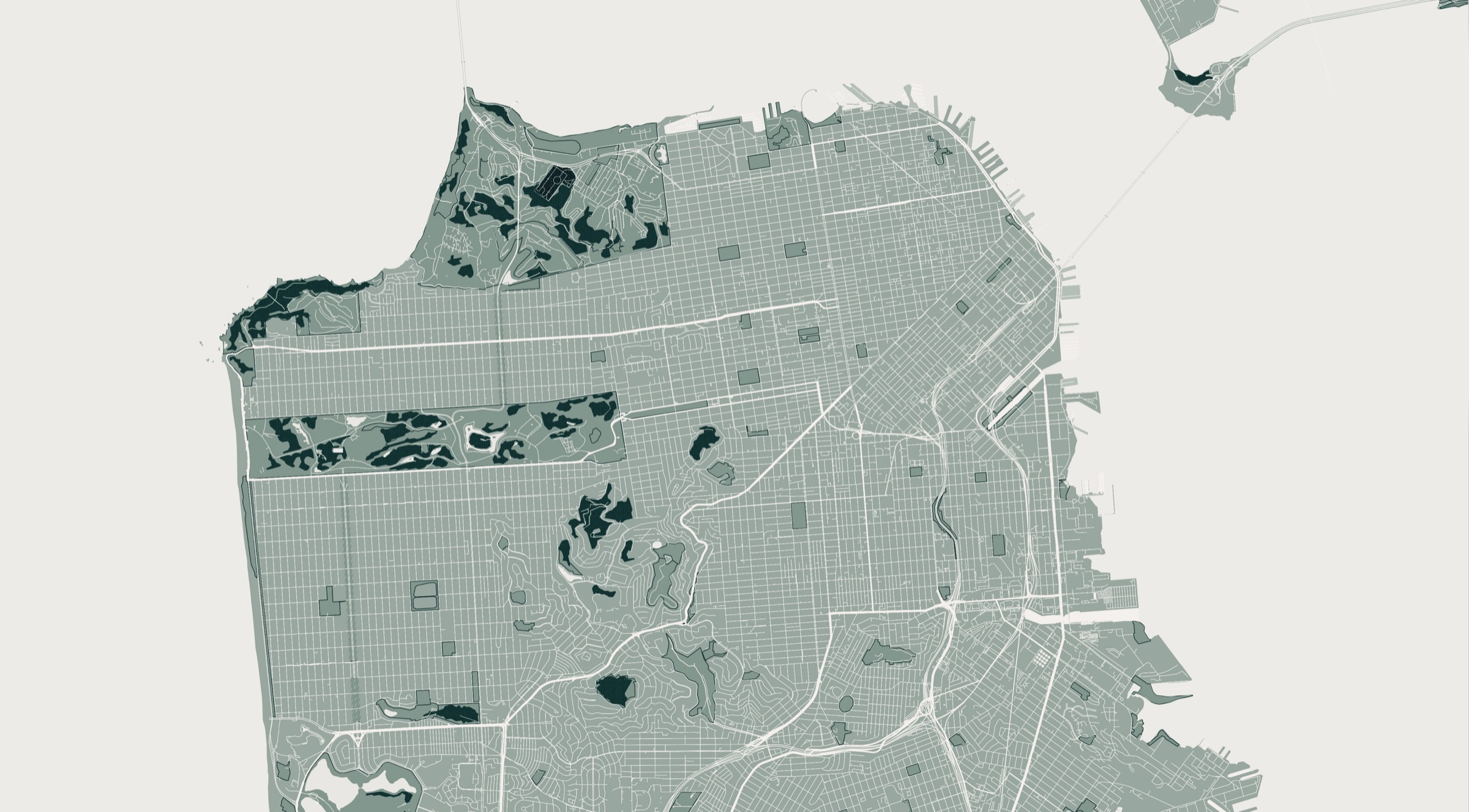Custom map of San Francisco in Cliff Point's sage greens, from cliffpoint.co