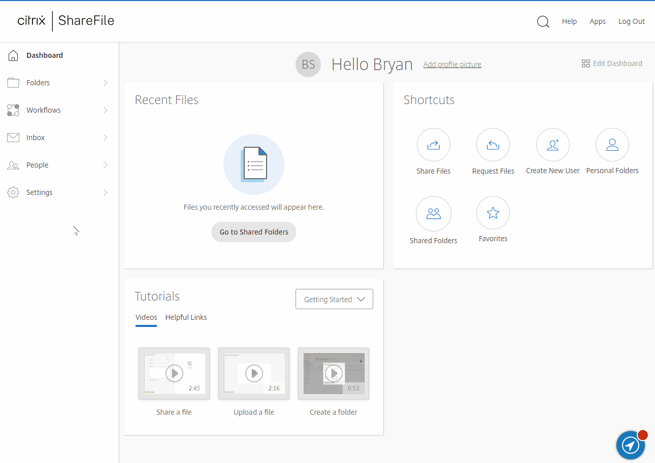 Creating a new user portal in Citrix ShareFile and assigning a folder.